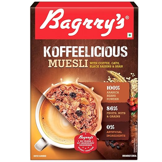 Koffeelicious Muesli 400 g Box with Coffee, Oats, Black Raisins & Bran|Coffee Muesli|100% arabica beans|86% fruits, nuts and grains|Breakfast Cereal