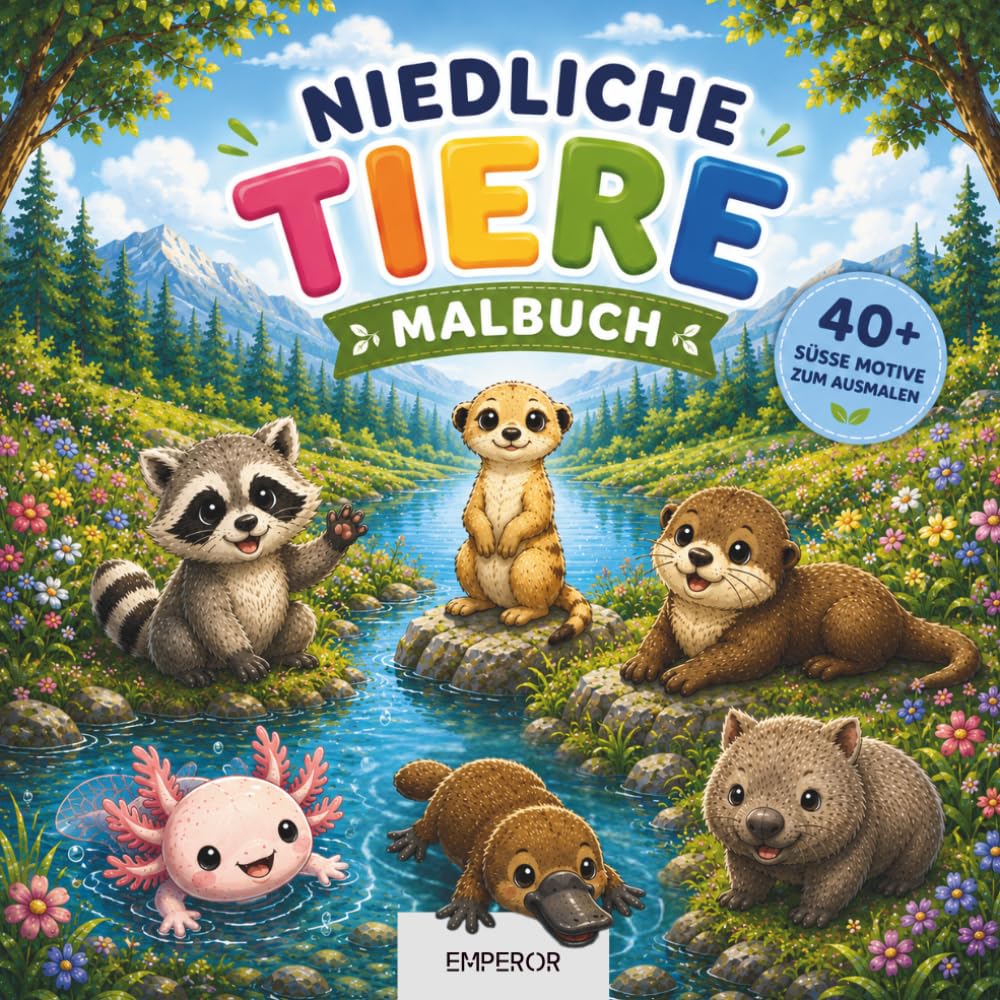 Niedliche Tiere Malbuch für Kinder: 40+ süße Tiermotive zum Ausmalen - Waschbär, Axolotl, Otter, Erdmännchen, Schnabeltier &Wombat | Einfaches Malbuch ... Mädchen ab 3 Jahren (Außergewöhnliche Tiere)