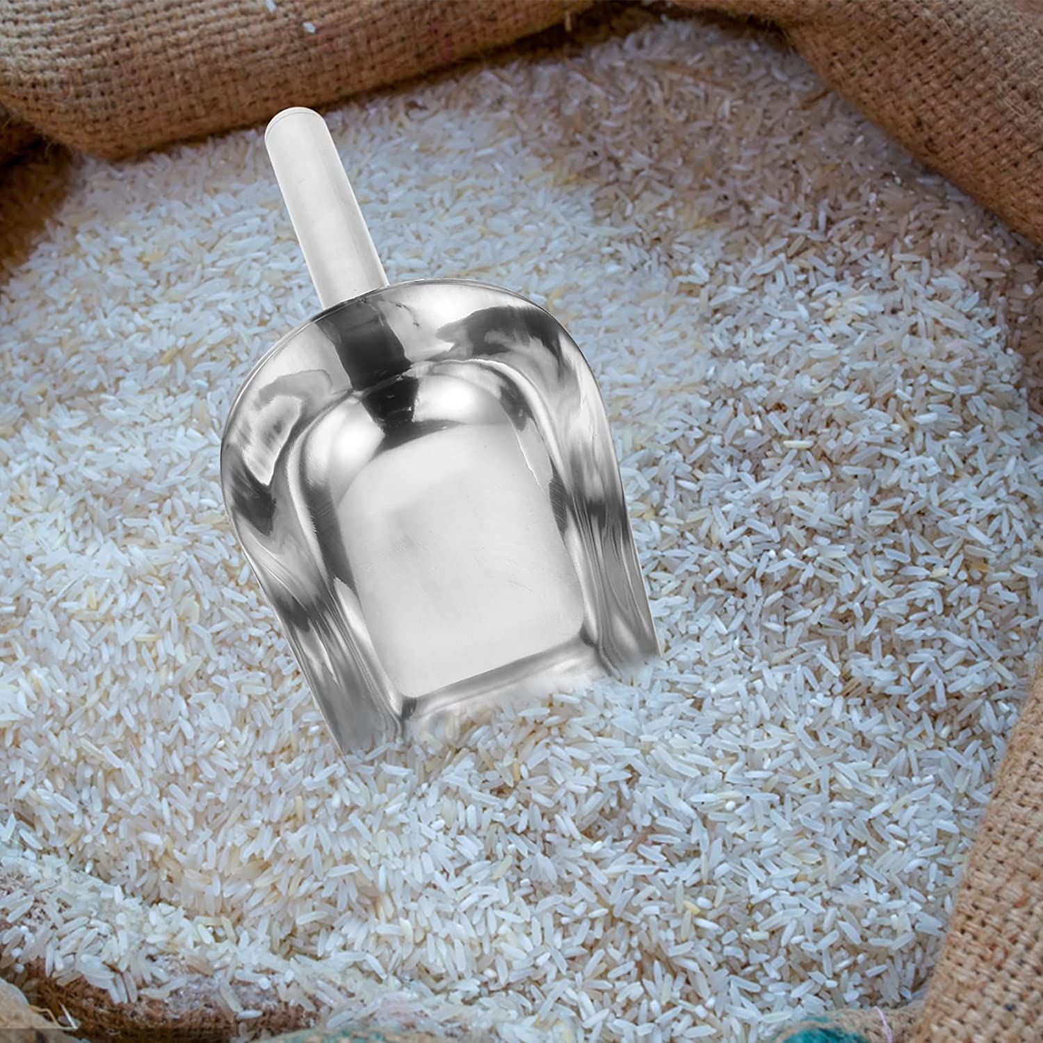 Eisschaufel aus Metall, Eisschaufel, Mehlschaufel: Edelstahl-Eisschaufel, Eiswürfelschaufel, flacher Boden, Gebrauchsschaufel für Bar, Küche, Popcorn, Süßigkeiten, Kaffeebohnen, 1 Tassenschaufel (F