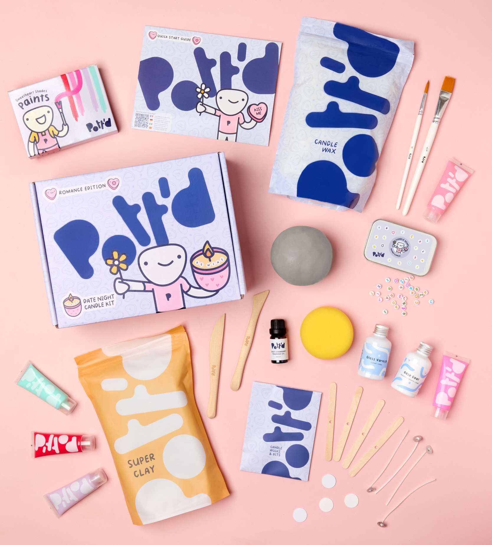 Pott'd Date Night Kerzen-Set – Romantisches DIY-Bastelset für Paare. Mit lufttrocknendem Ton, Kerzenwachs, Farben, Werkzeugen & Duftöl – Perfekt für Valentinstag, Jahrestage oder Romantische Abende.