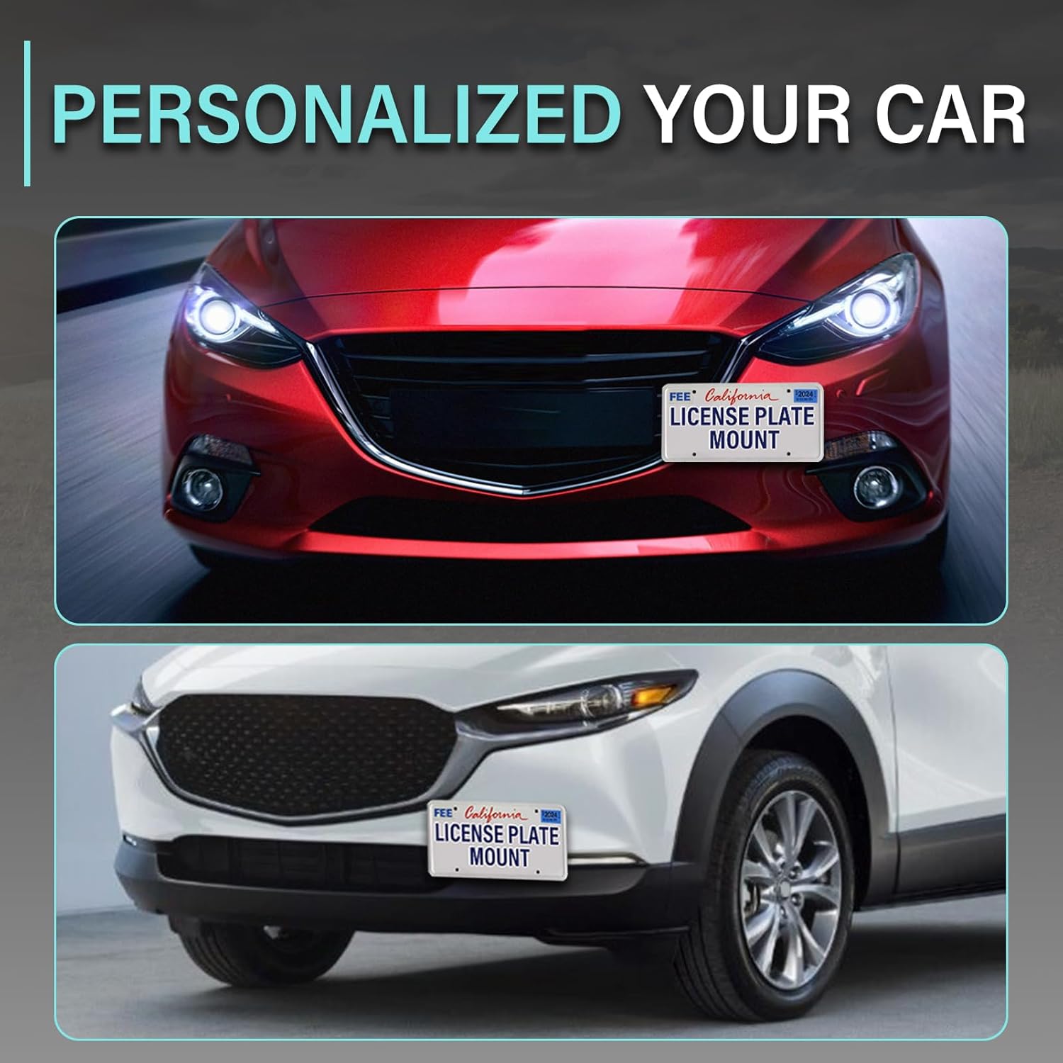 No Drill Front License Plate Mount Compatible with 2014-up Mazda3 / 6, 2013-up Mazda CX-5, 2016-up MX-5, 2003-2007 RX-8, Anti-Theft License Plate Bracket Holder Front Tow Hook Frame