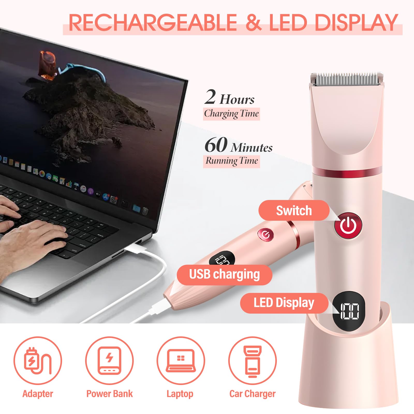Rasoio Elettrico Donna, Rasoio Donna Inguine Elettrico, Rasoio Elettrico Corpo IPX6 Impermeabile,Rasoio Intimo Donna, Indolore Rasoio Parti Intime per Bikini, Ascelle, Braccio