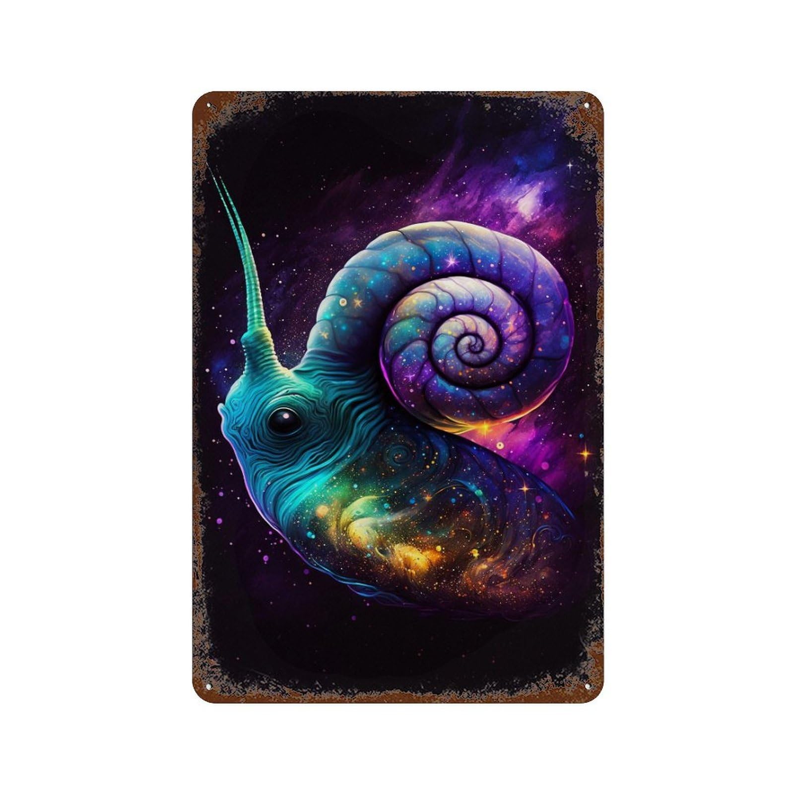 Garage Style Cosmic Snail Art Print Rusty Metal Tin Sign 11.8"x7.9", Shabby Chic Decor for Bar And Workshop