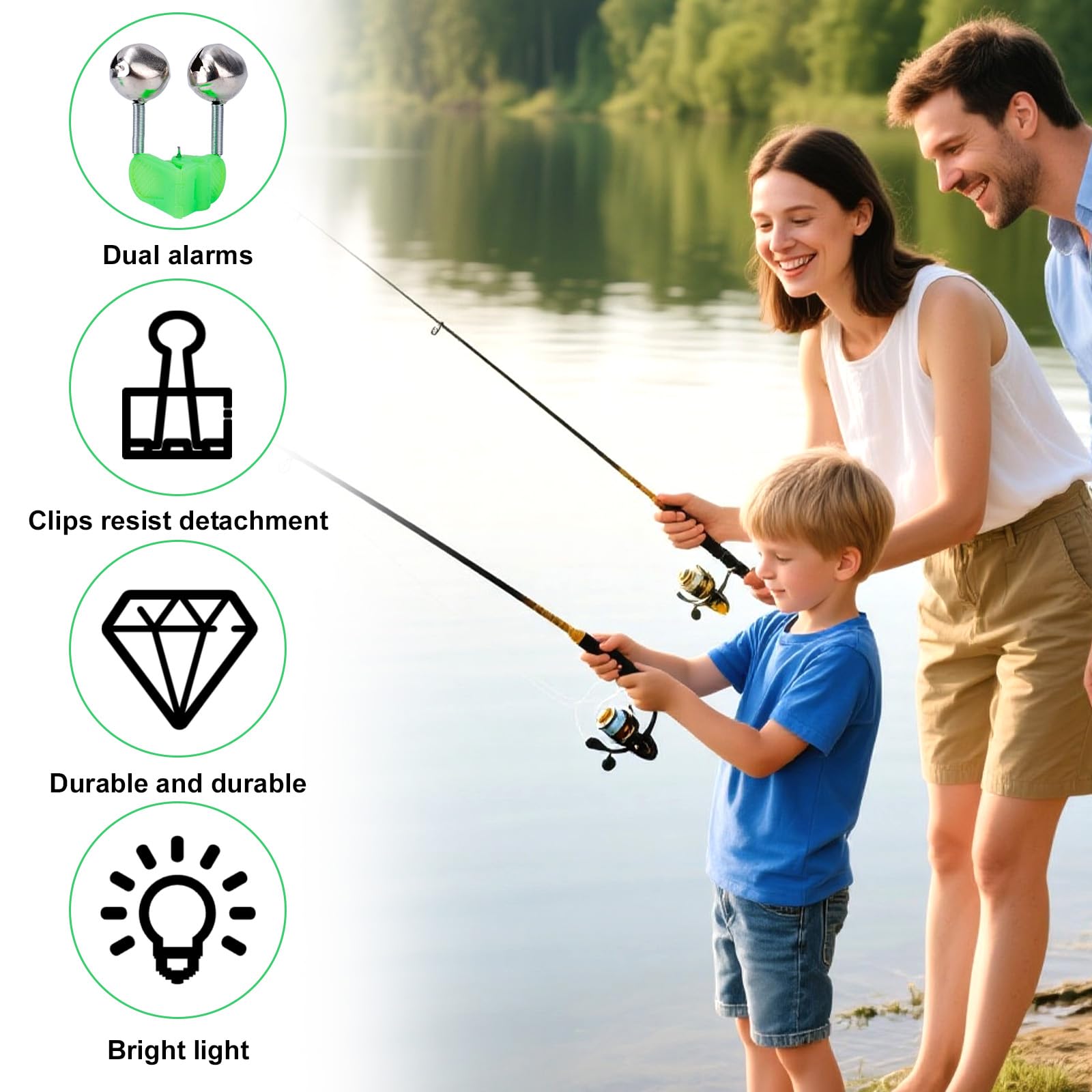 Juego de 25 Cascabeles de Pesca con Luces LED, Cascabeles Clip Caña Doble Alarma Súper Fuerte para Pesca Nocturna/Hielo/Bagre