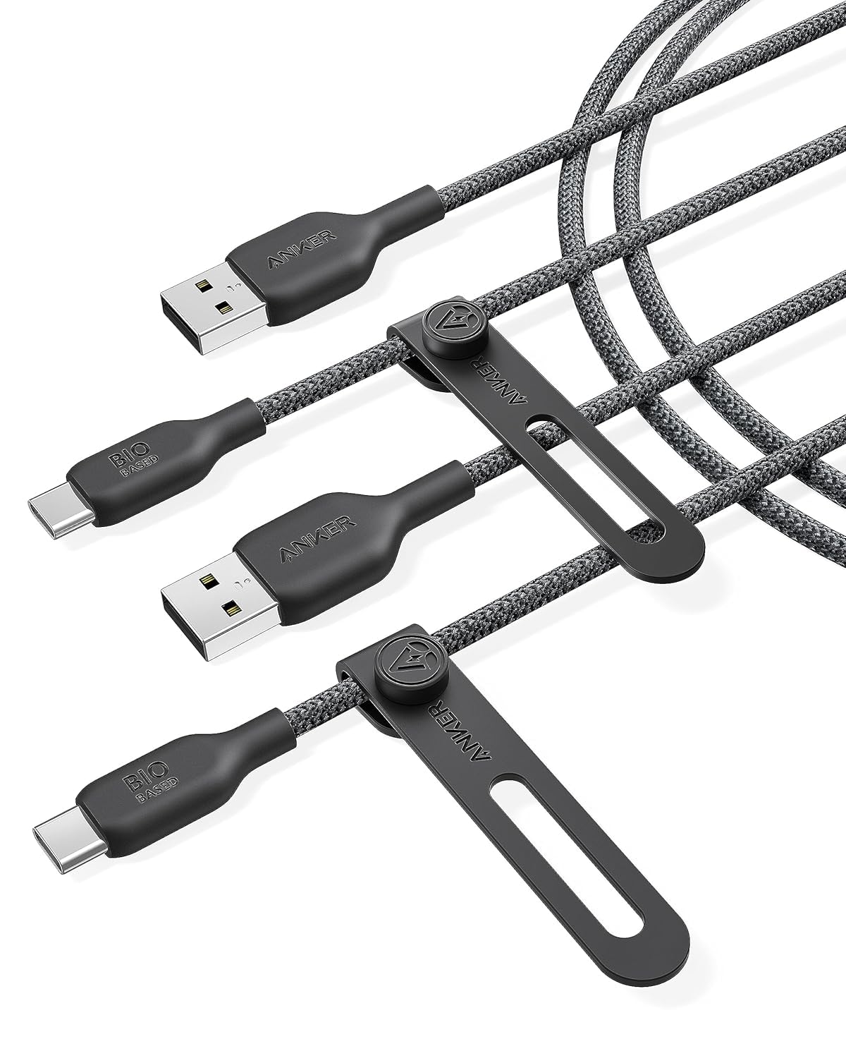 Cable Bio-Briaded, Durable USB A to USB C Charger Cable for Samsung Galaxy Note Series, LG V30 (2 Pack, 6FT, Black)