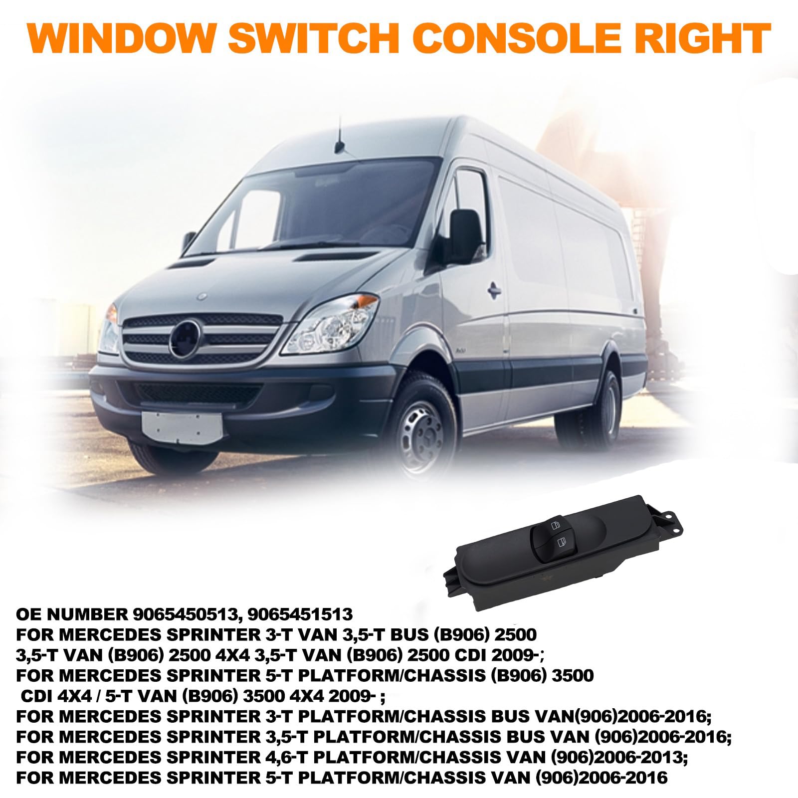 Interrupteur Lève-vitre électrique Droit Avant Pour Mercedes Sprinter 906 / VW Crafter