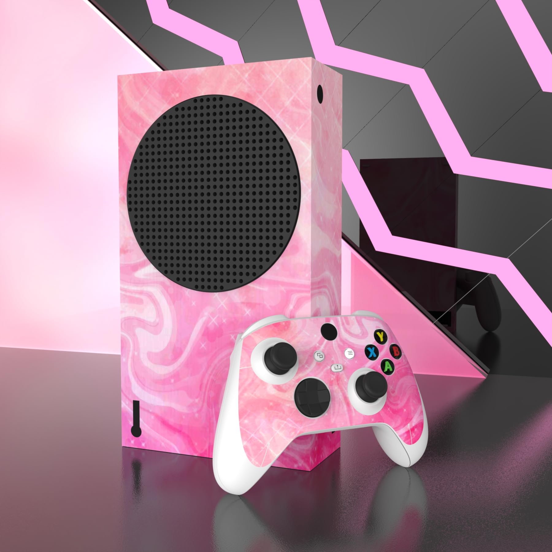 playvital Psychedelic Pink Custom Vinyl Skins for Xbox Series S, Wrap Decal Cover Stickers for Xbox Series S Console Controller — view 5
