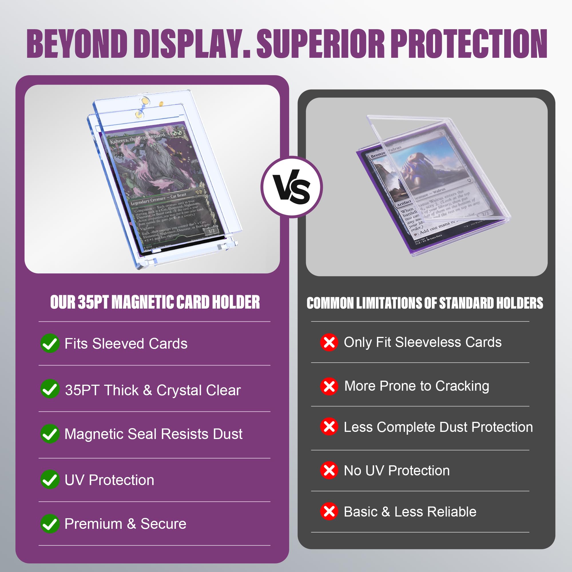 Kabinka Commander Deck Box for MTG Fits 400+ Double-Sleeved Card Storage, 5 IN 1 Removable Card Case with Dice Tray, Display Window for TCG/PTCG/EDH, 4 Magnetic One Touch Holders (Black Purple)