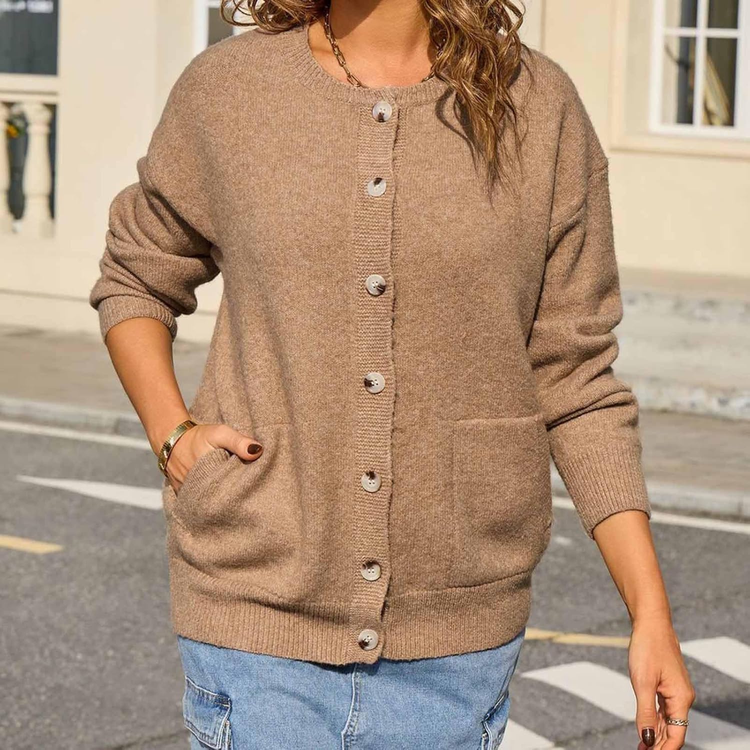 Women's Cardigans Fuzzy Long Sleeve Button-Up Cardigans with Pockets Loose Casual Sweater Jackets for Fall