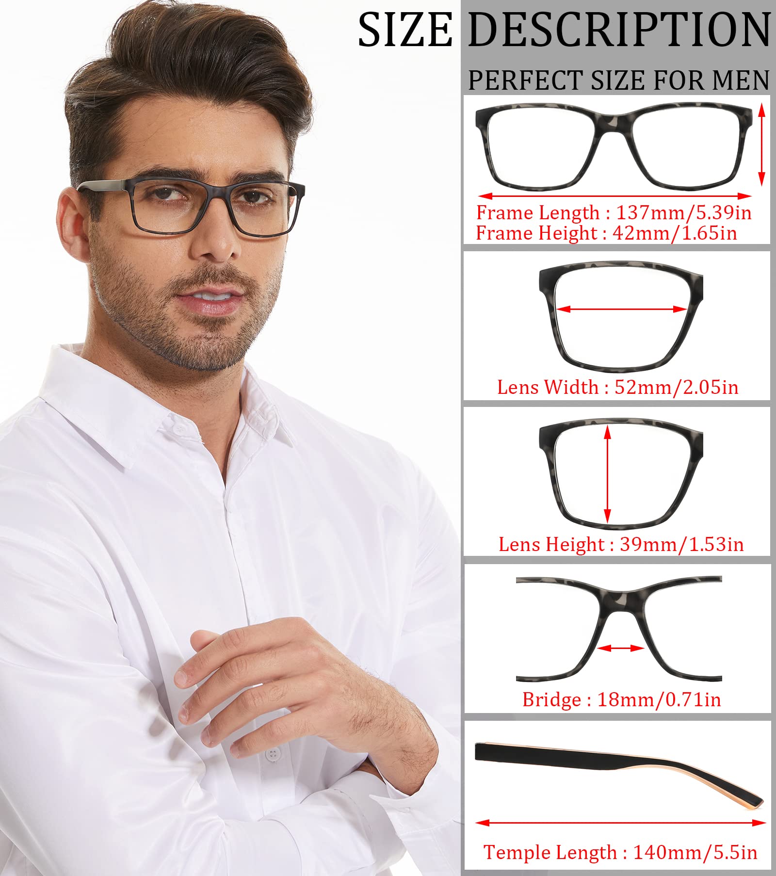 Readersoul Pack de 4 Gafas de Lectura Bloqueo Luz Azul Hombre Comodidad Gafas Ligeras Bisagra de Muelle Flexible, Filtro Anti-Eyestrain/Glare Lectores de Ordenador D