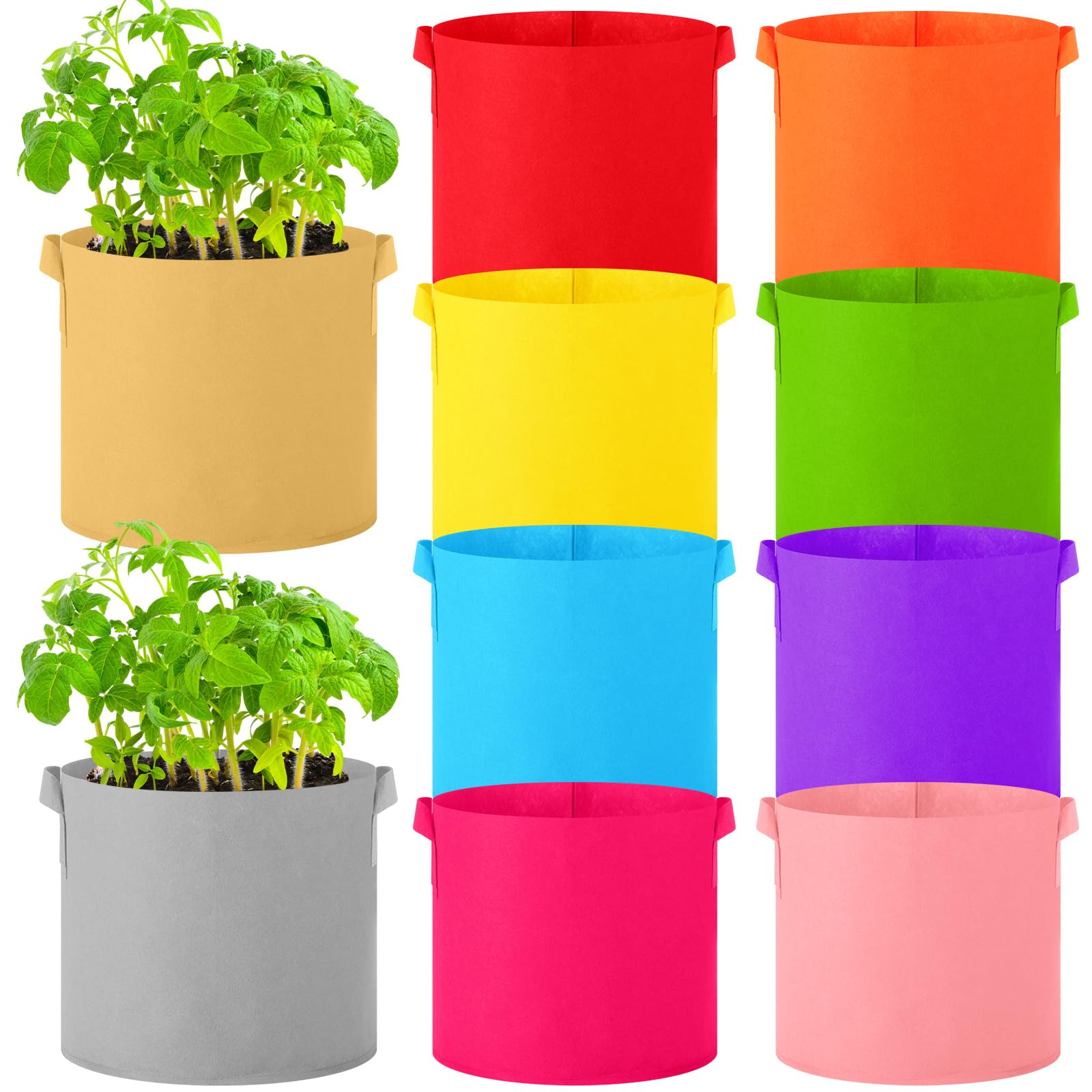 Ziliny Bolsas de cultivo de plantas coloridas de 3 galones/5 galones, bolsas de cultivo no tejidas a granel, macetas de tela con asas, bolsas para macetas de tomate para jardín al aire libre,