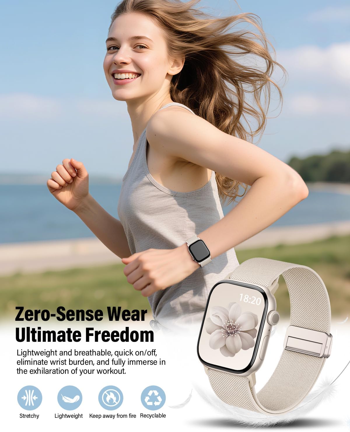 Stretchy Band Compatible with Apple Watch Bands 40mm 38mm 41mm 42mm 44mm 45mm 46mm 49mm Women Men,Strong Magnetic Clasp Elastic Sport Strap for iWatch Series 11 10 9 8 7 6 5 4 3 2 1 Ultra SE/Starlight - Image 3