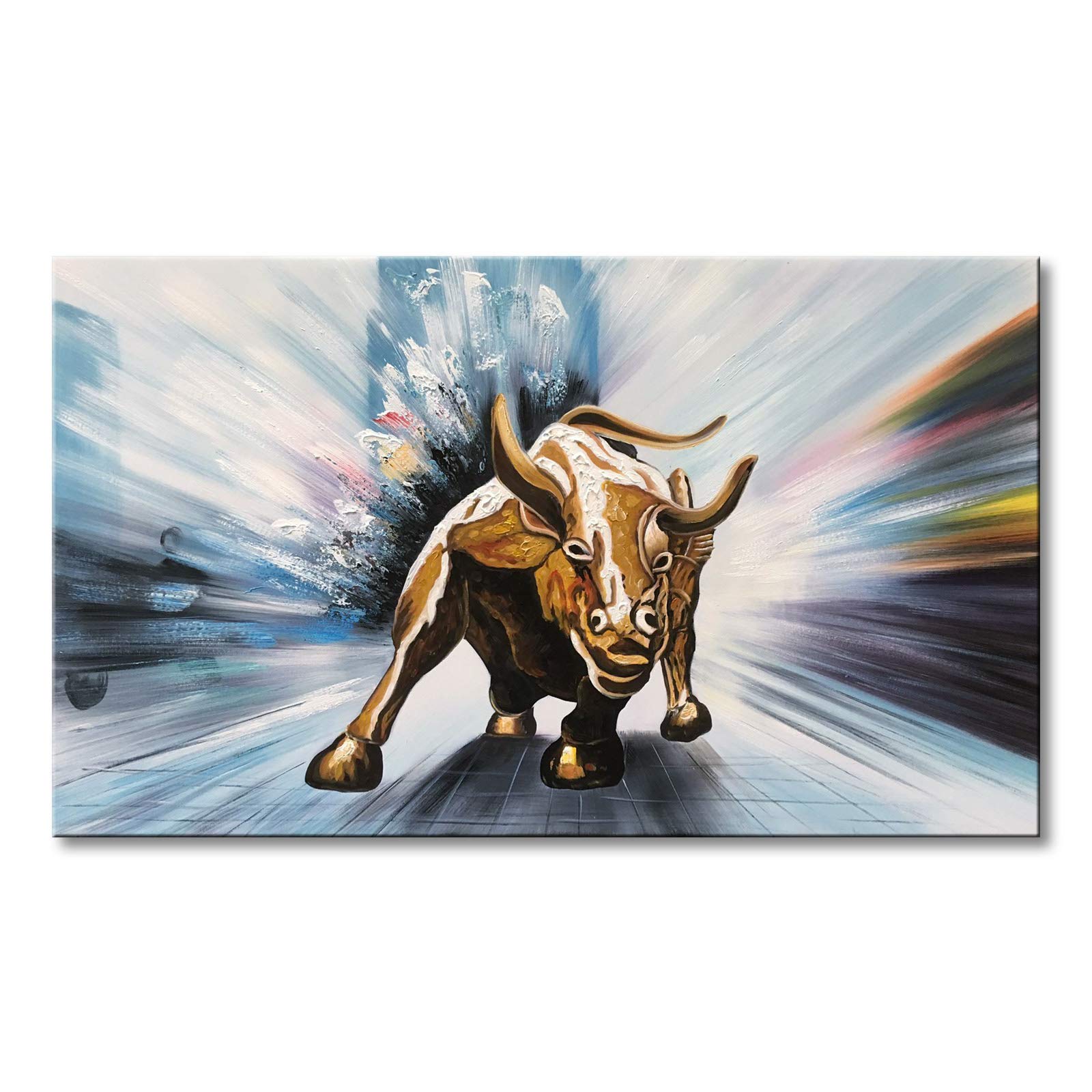 Handmade Canvas Wall Art Modern Contemporary Oil Painting Wll Street Bull Abstract Artwork Decor Hanging Framed Ready to Hang (Bull, 36x48 inch)