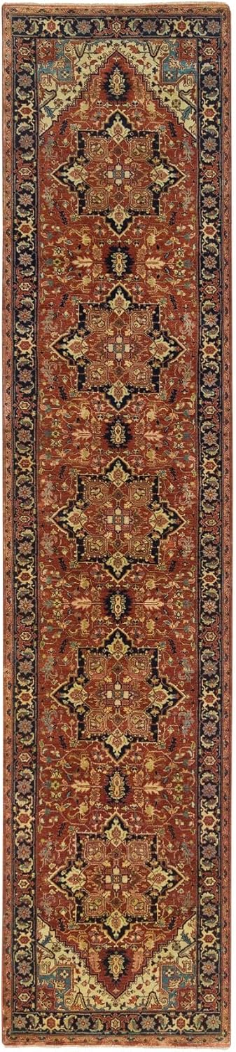 Red Hand Knotted Antiqued Fine Re-Creation Pure Wool Runner Oriental Rug (2'7"x12'1")