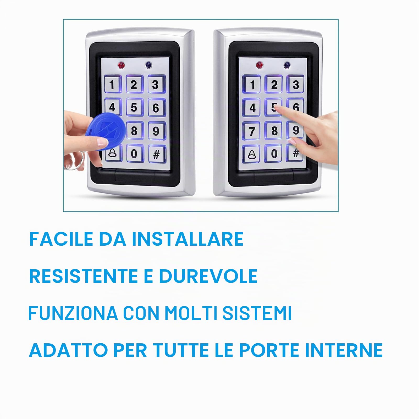 Kit Completo di Sistema di Controllo Accessi per Casa, Tastiera per 1000 Utenti in Metallo + Serratura Elettrica a Caduta DC 12V + Alimentatore 12V 3A + Pulsante di Uscita + 10 Chiavette