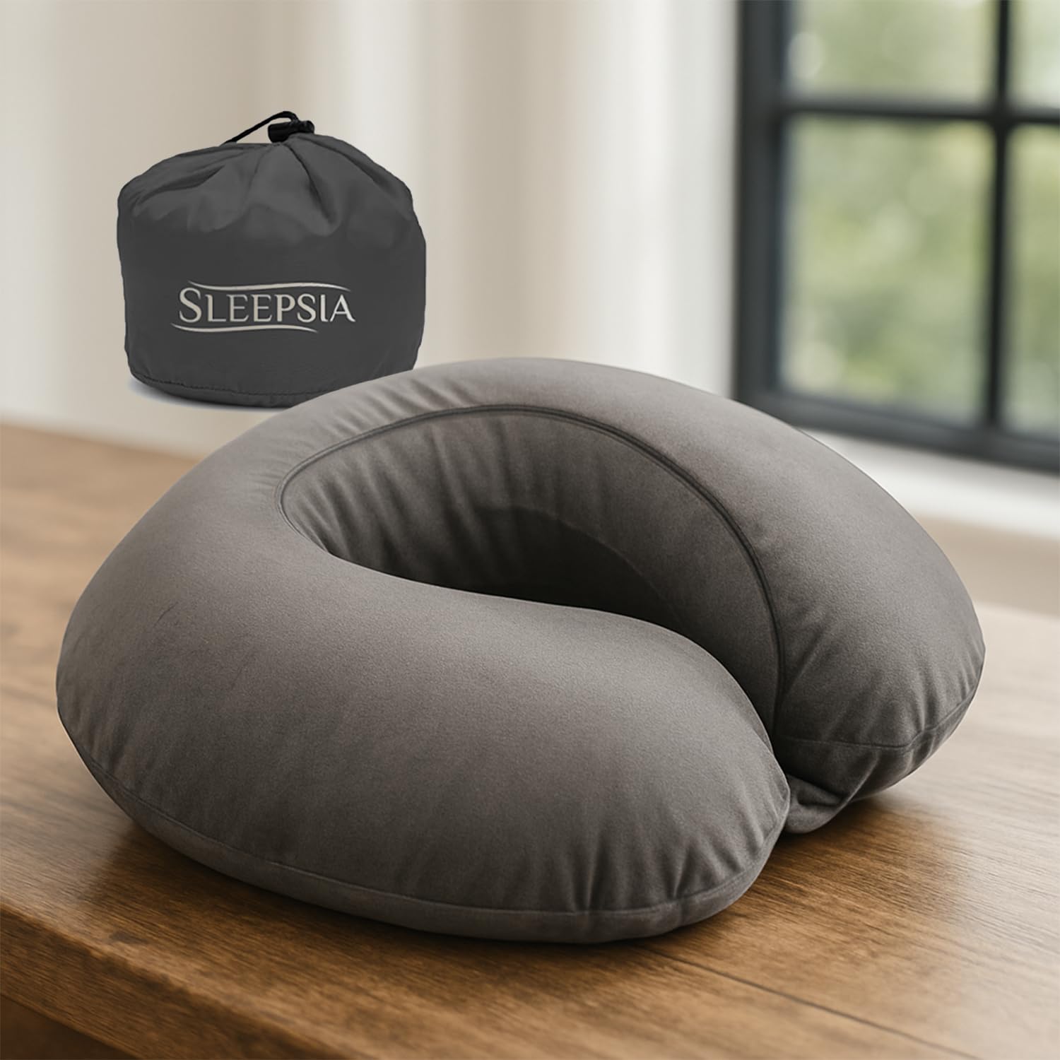Sleepsia Velvet Memory Foam Neck Travel Pillow, Comfortable Travel Pillow Great for Long Road Trips and Flights (Grey, Pack of 1)-picture-10