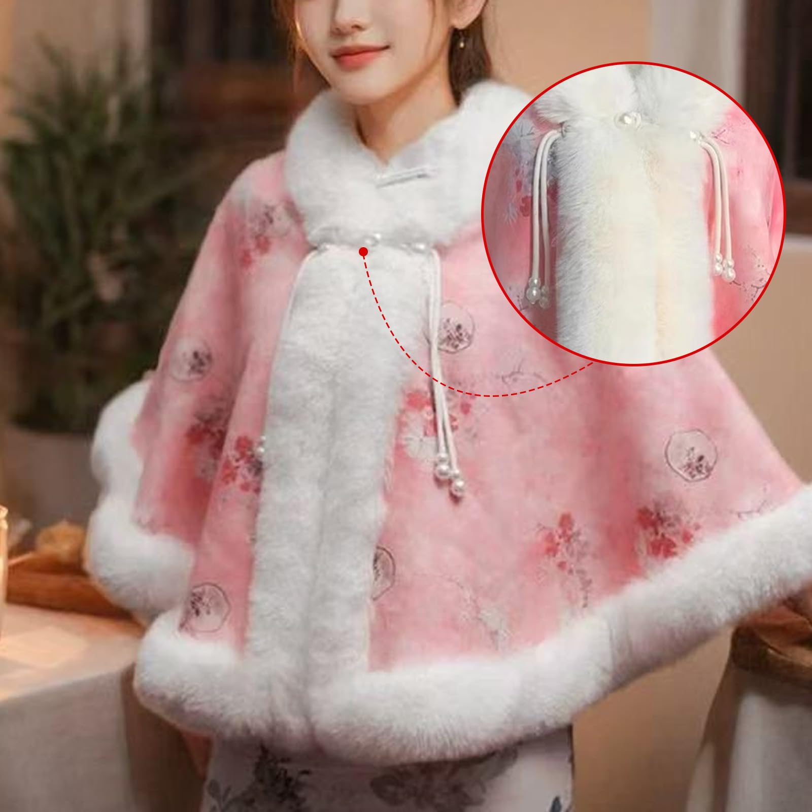 Colletto in pelliccia sintetica Donna Poncho invernale in peluche Scialle caldo addensato per attività casual e all ' aperto Scialle a strati versatile