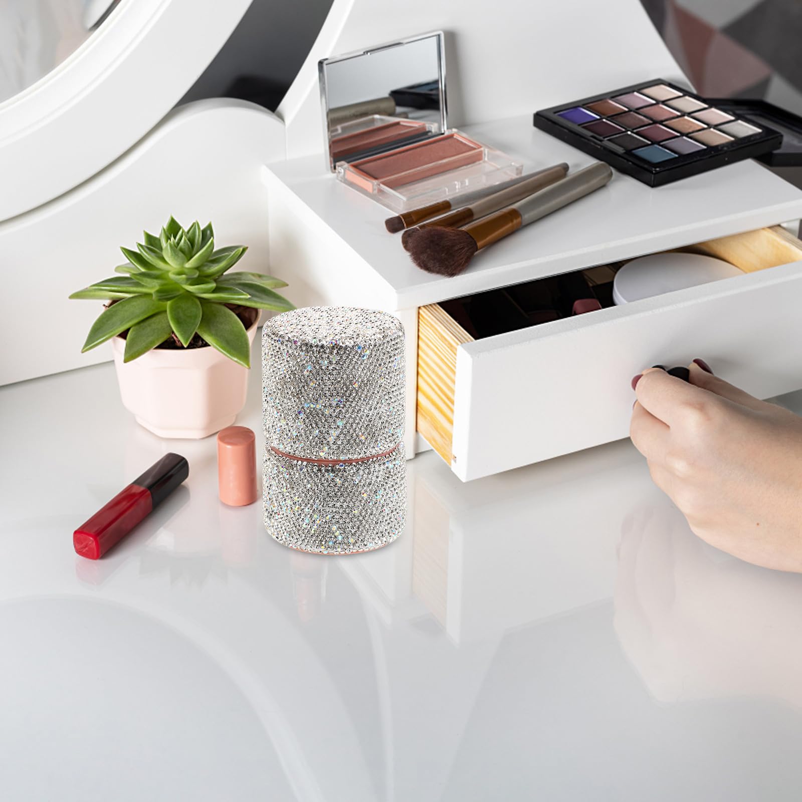 Alipis Set de Brochas de Maquillaje Portátil con Contenedor de Plástico, Brochas para Polvos y Labios, Diseño Duradero y Lujoso Adecuado para Viajes y Fiestas