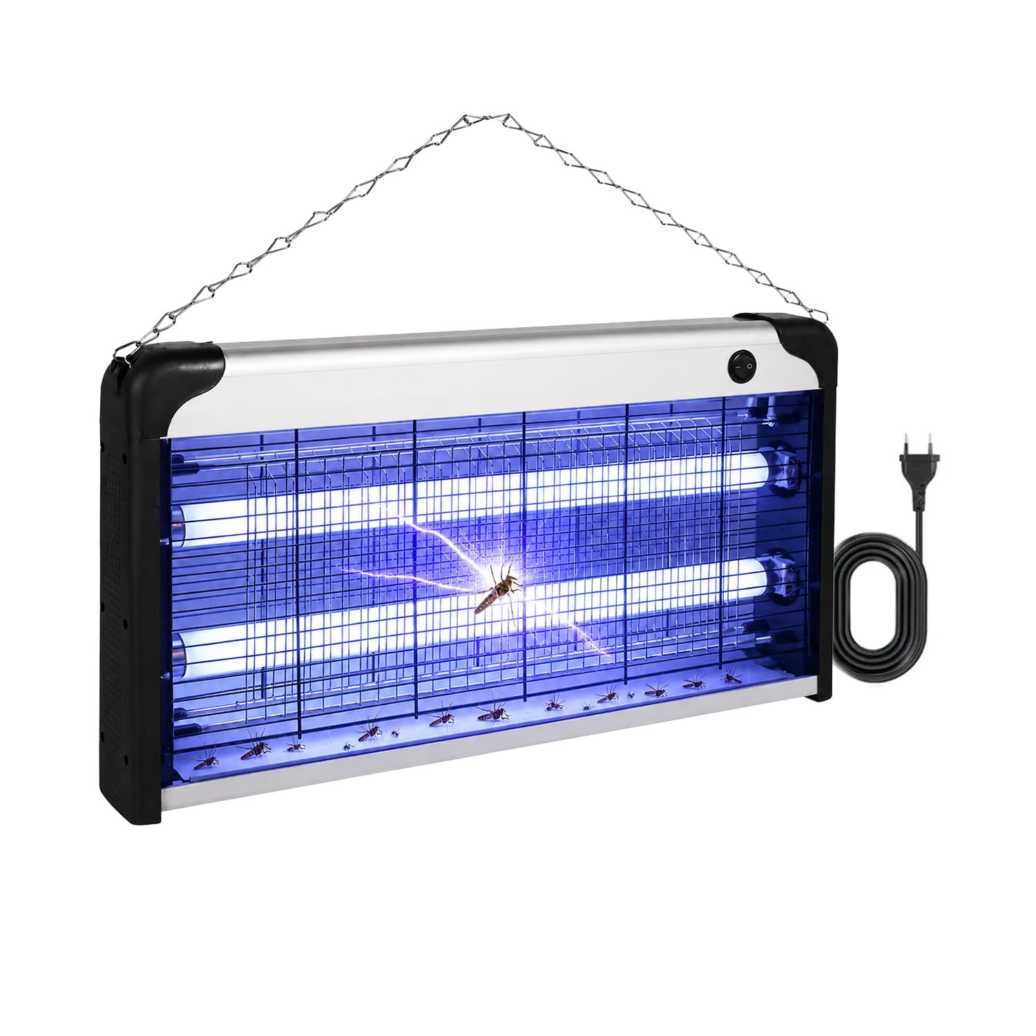 Lampada Antizanzare Elettrica 30W UV – Anti Zanzare e Mosche Elettrico a Shock, Trappola Zanzare Interno ed Esterno, Ammazza Zanzare Elettrico, Parete/Catena/Terra, 26×49×6 cm