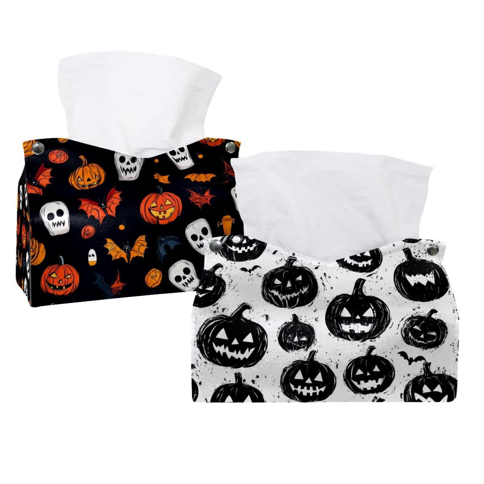 Boîte à mouchoirs citrouille Halloween pour table de nuit et salons x2