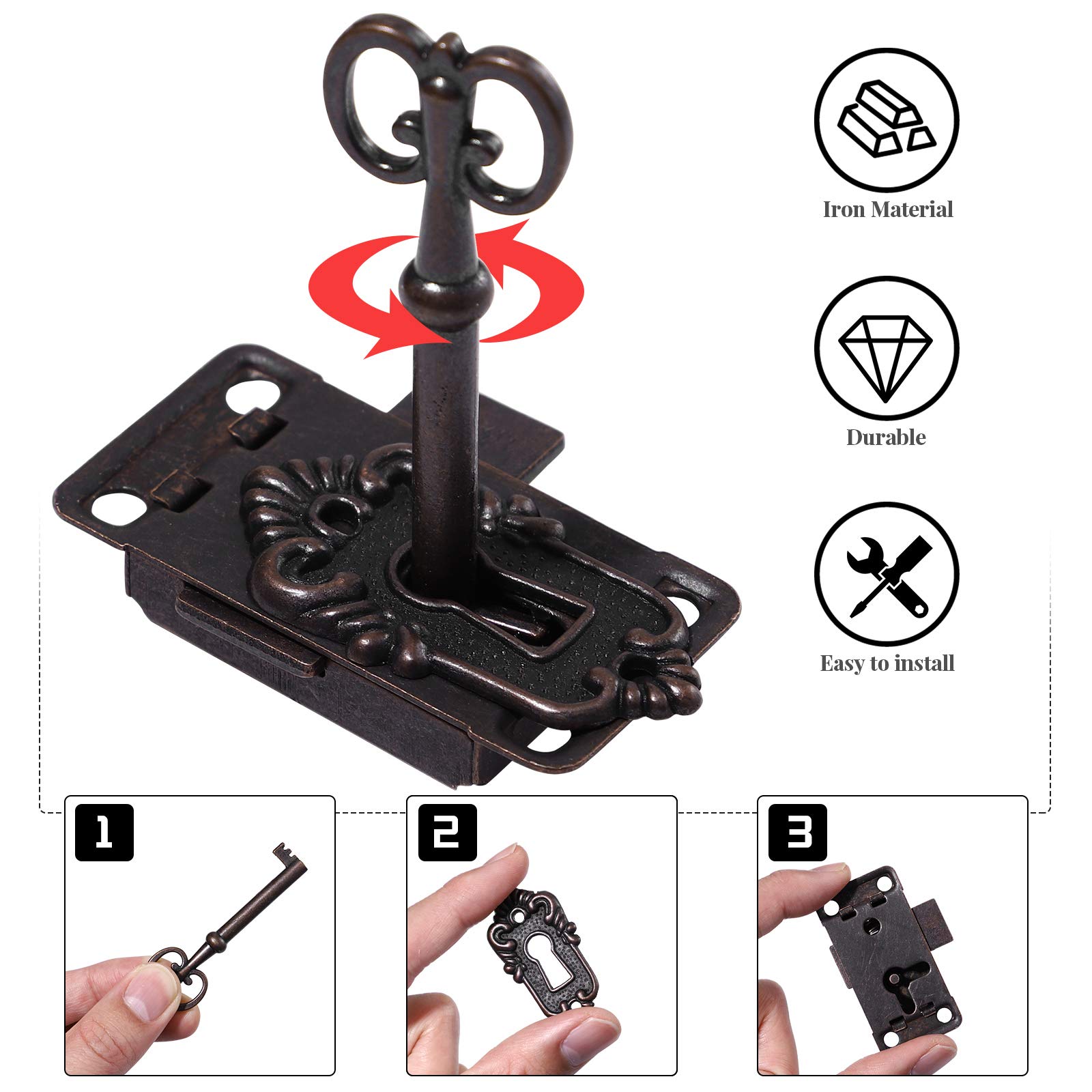 Serrature Antiche Per Mobili - Set 2 Pezzi In Stile Vintage Per Armadi E Cassetti - Foto 5