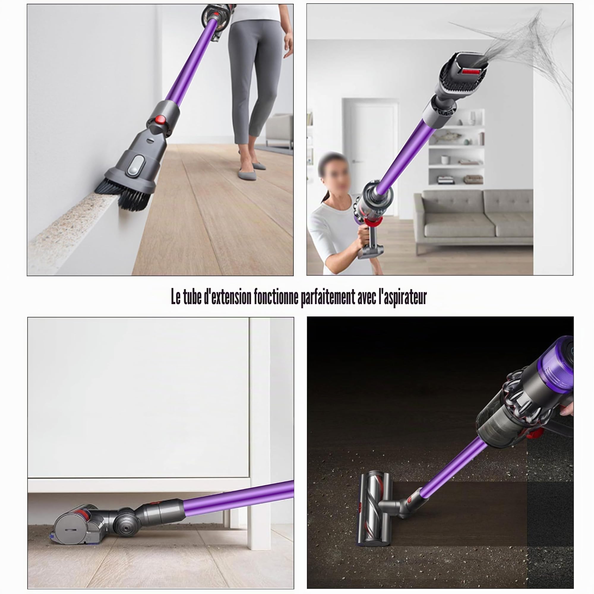 Tube Extension compatible pour Dyson V7 V8 V10 V11 V15 Tige Rigide Rallonge en Aluminium, Longueur 73 cm, Connecteur à Dégagement Rapide - Violet