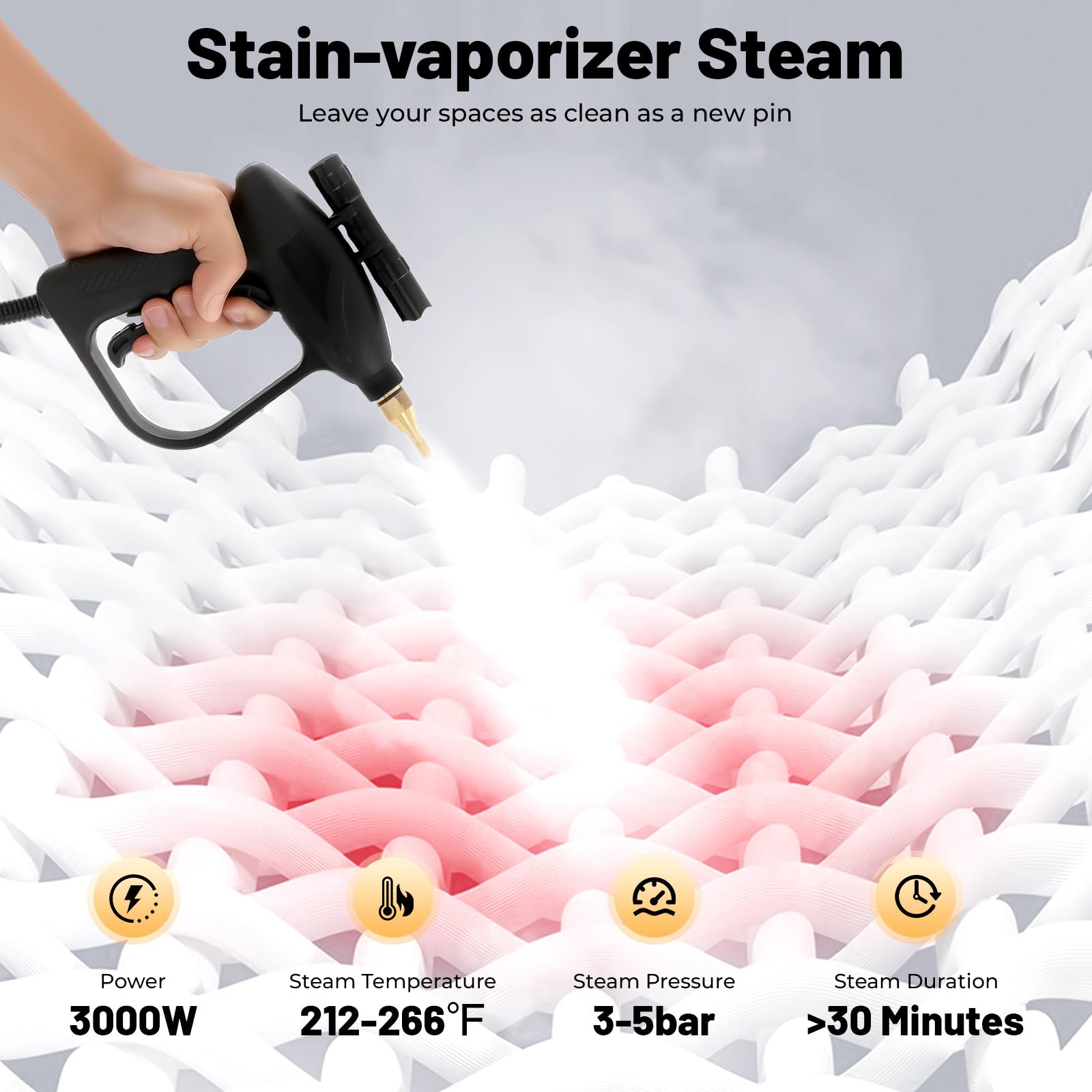 Nettoyeur à Vapeur Haute TempéRature Portable 3000w, Machine De Nettoyage à Haute Pression Pour SièGes De Voiture, 5 Types TêTes Brossepour, Nettoyeur à Vapeur Manuel Pour Cuisine Salle Bain Voiture