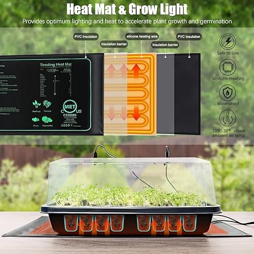Miniatura 2 de CANNABMALL Bandeja de inicio de semillas con alfombrilla térmica de plántulas, diodos Samsung LM281B Light de crecimiento, bandejas de inicio de