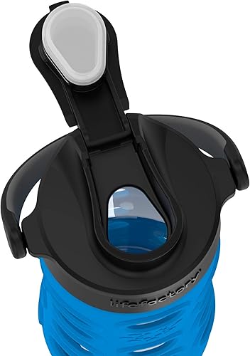 Miniatura 5 de Lifefactory Botella de agua de vidrio de 12 onzas con tapa abatible activa y funda protectora de silicona, azul cobalto