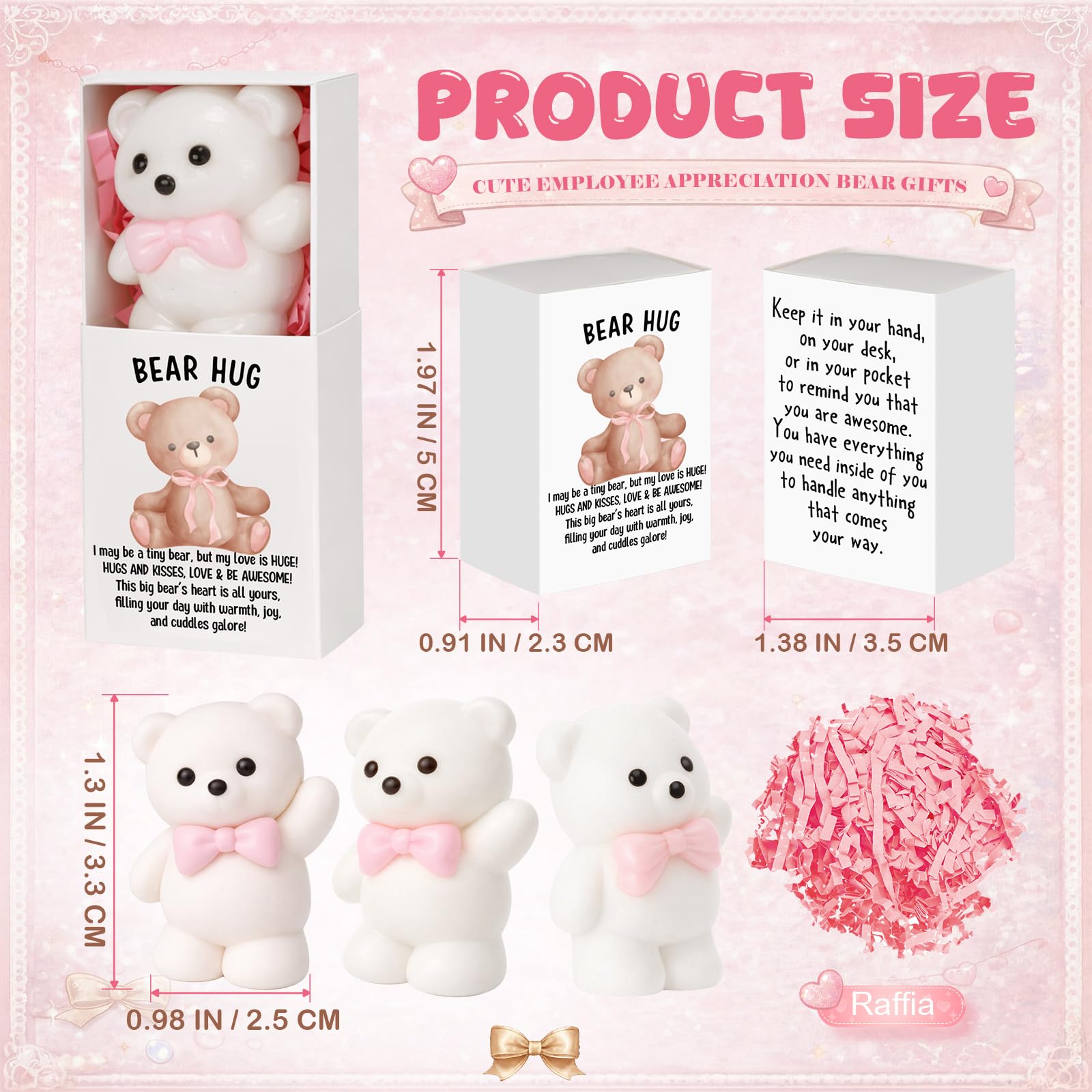 Set di 48 orsetti con fiocco rosa, idea regalo per feste