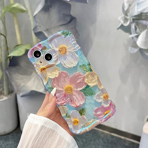 Miniatura 2 de Funda diseñada para iPhone 13 Pro Max para mujer, bonita forma de marco de onda rizada, pintura al óleo retro colorida con patrón de haz láser de