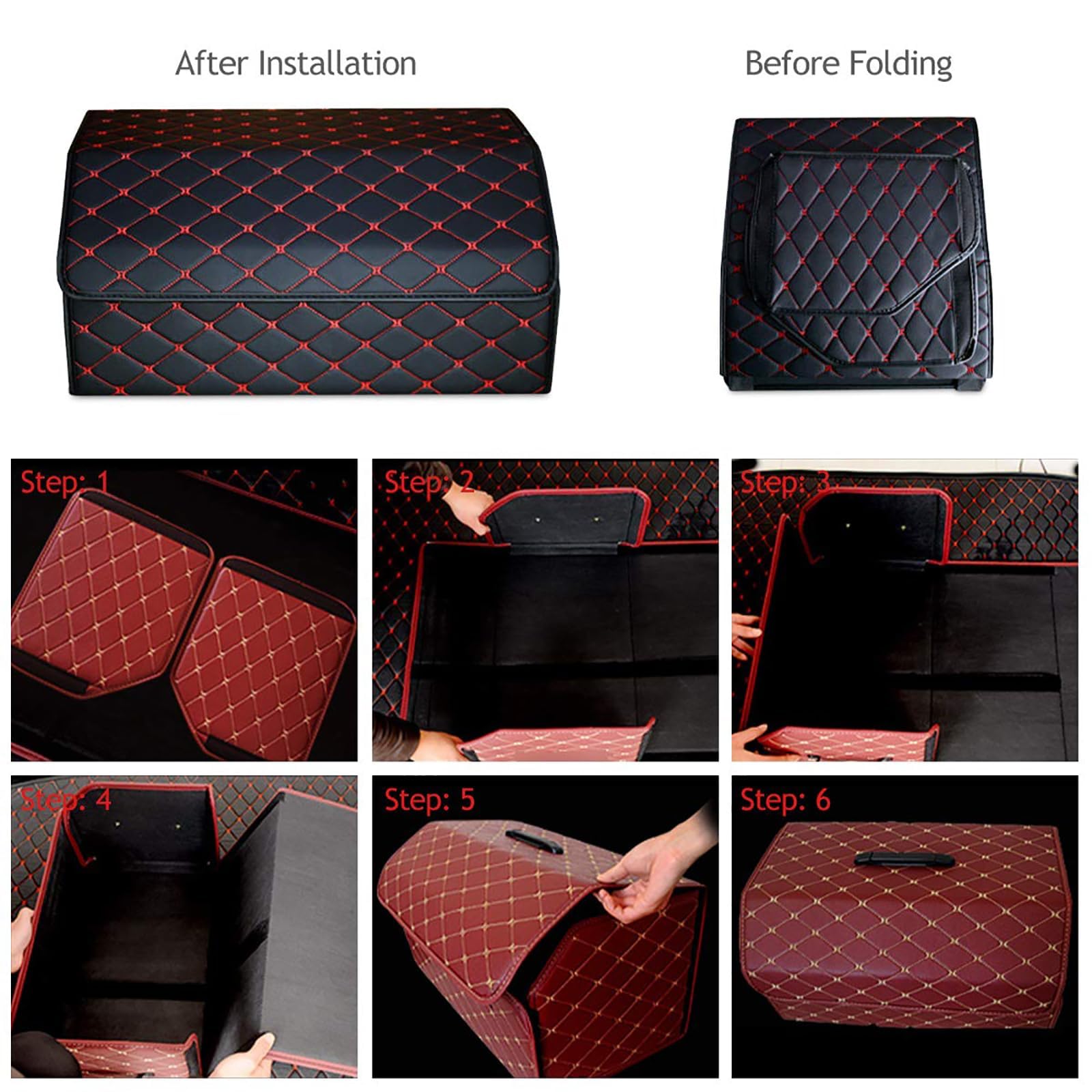 Organizer per Bagagliaio Auto in Pelle per Ford Mustang, Organizer per Baule Auto Pieghevole con Coperchio Accessori Interno Auto,A/Brown-Beige