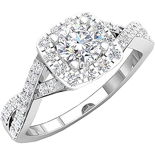 Dazzlingrock Collection 1.55 Cttw Round Cubic Zirconia Crisscross Shank Halo Engagement Ring for Women in 10K Solid Gold