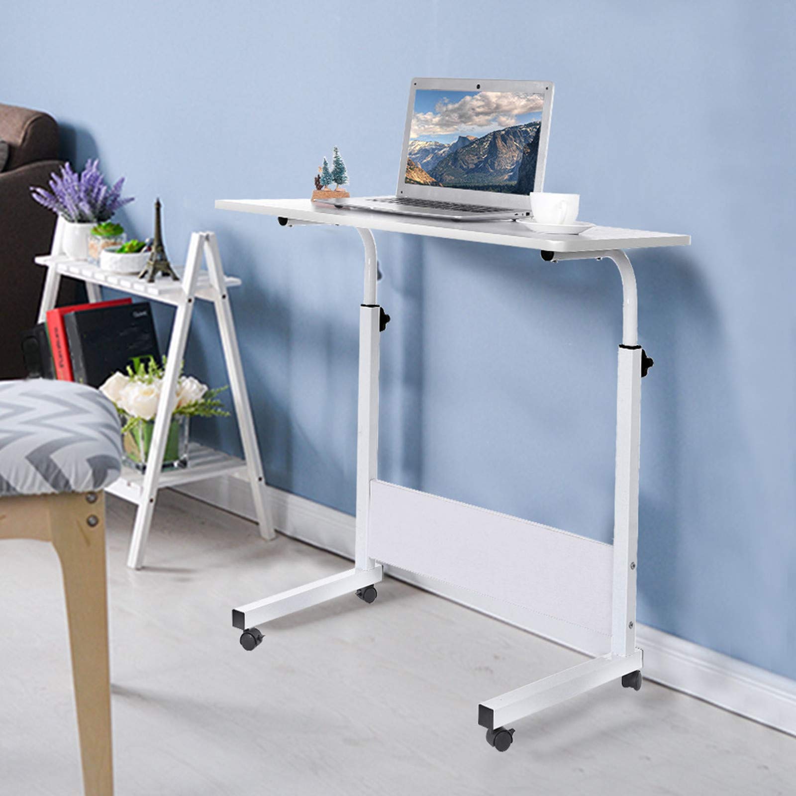 Mobile Bedside Computer Table Standing Desk Adjustable Height Laptop Stand Side Table with Lockable Wheels Home Office Workstation — view 8