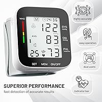 Vista 2 de Monitor de presión arterial de muñeca automático, pantalla LCD grande, brazalete de muñeca ajustable, memoria de lectura automática dual 99, máquina