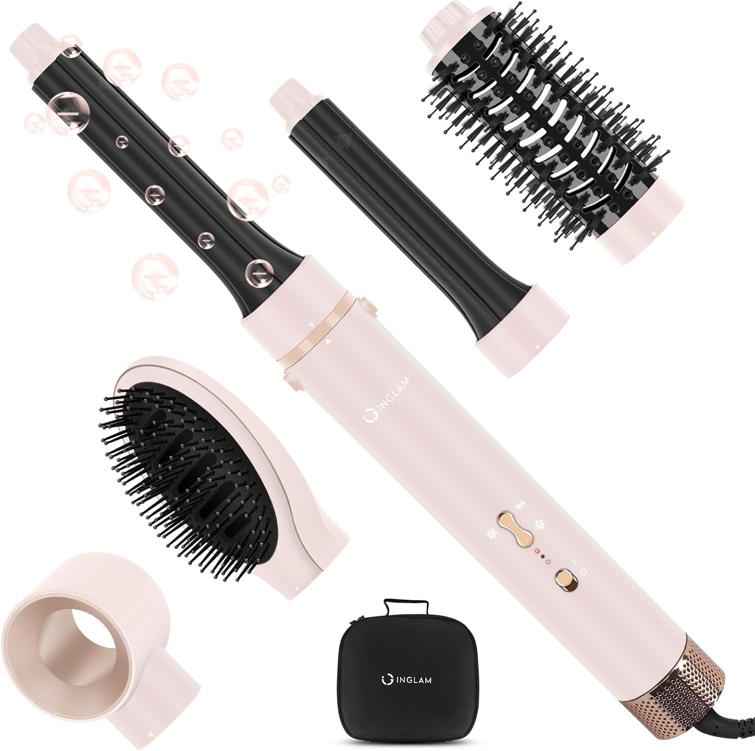 IG INGLAM Update 5 in 1 MegaAIR Hair Dryer Brush, High Speed Brush Blow Dryer, 28MM Air Auto Curling Iron, Bladeless Hair Dryer 110,000 RPM Brushless Motor Negative Ionic Care Lock Style,Pin