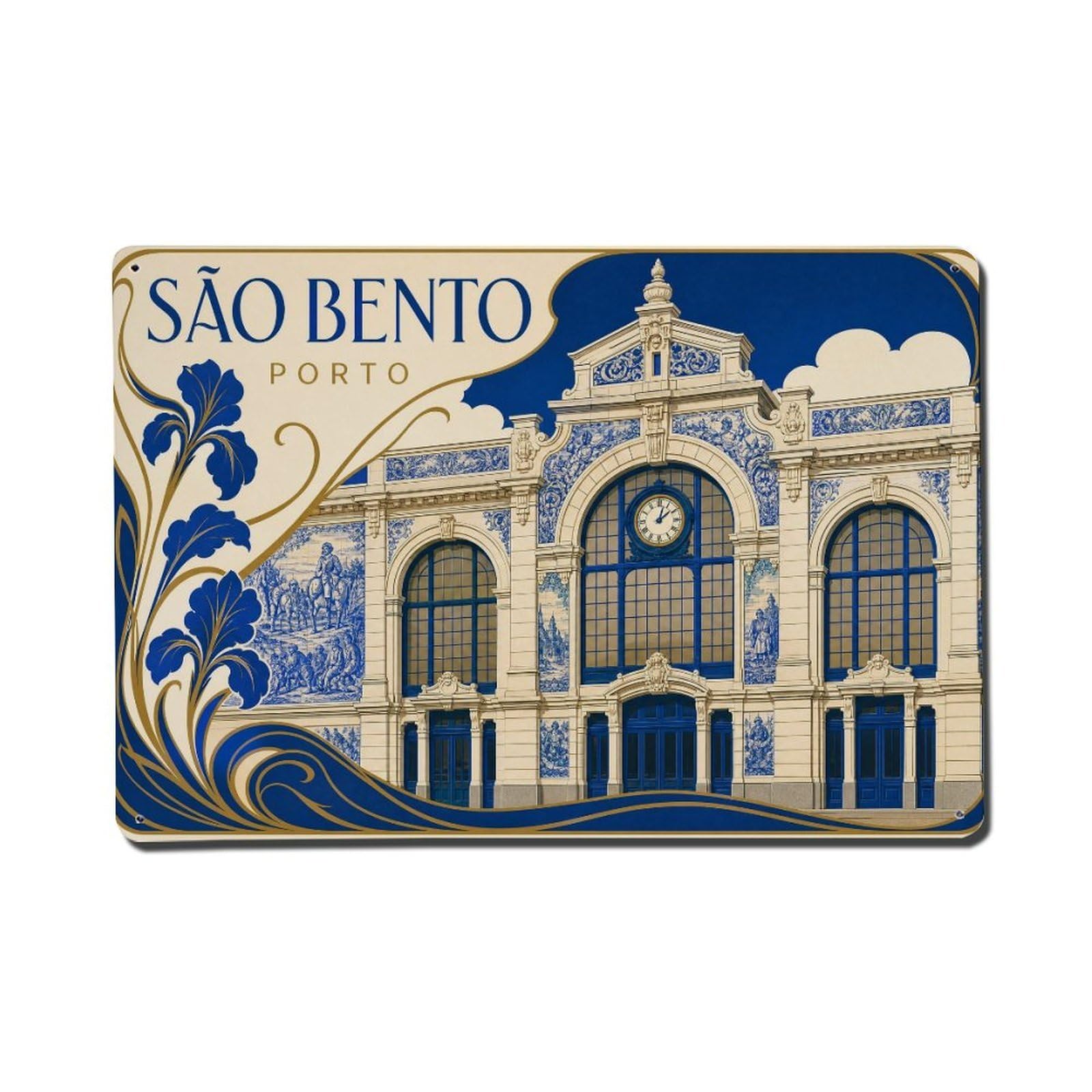 Huiyhb 8X12inch(20X30cm) Vintage Travel Sao Bento Station Azulejo Tiles Portugal Metal Tin Sign