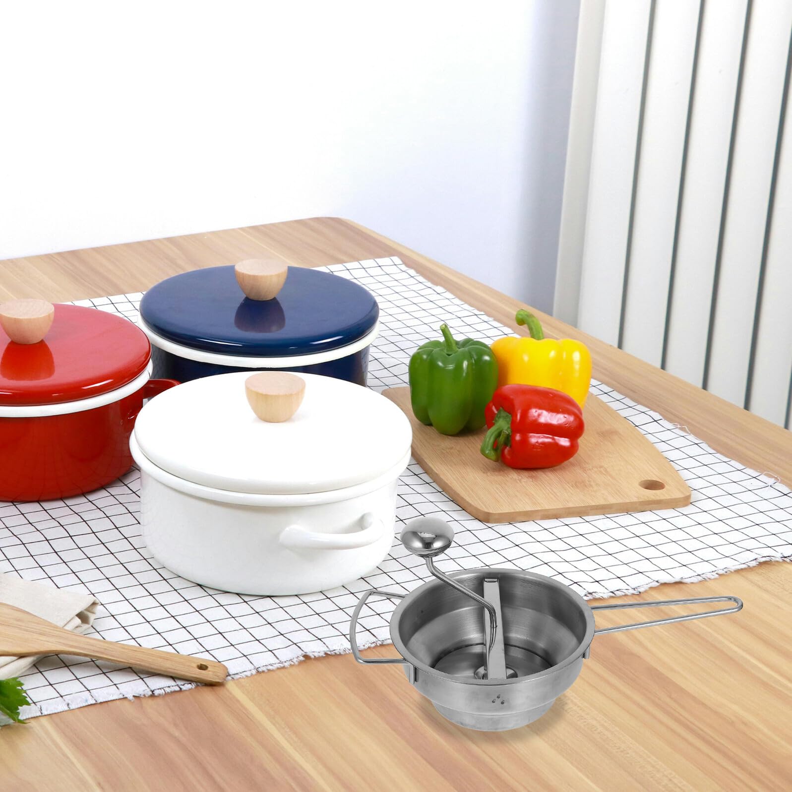 SUPVOX Machacador de Puré de Patatas de Acero Inoxidable con 3 Filtros (2, 3 y 7 Mm), Prensador Manual Grande para Puré de Verduras y Frutas, Utensilio de Cocina Ergonómico para Hogar