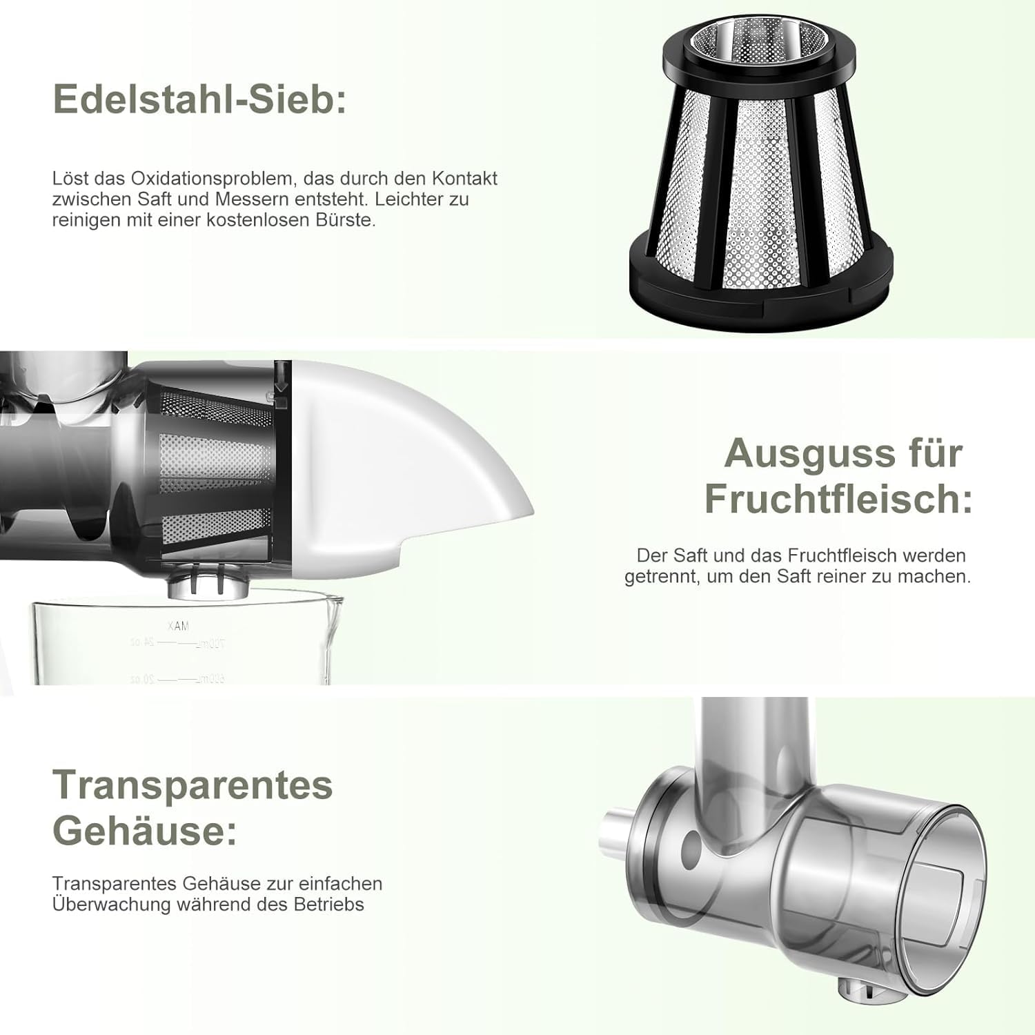 AMZCHEF Accessoire pour Extracteur de jus pour KitchenAid Artisan - accessoire de extracteur jus pour kitchenaid - Presse-agrumes à froid sans BPA pour fruits et légumes - Accessoires uniquement,Blanc