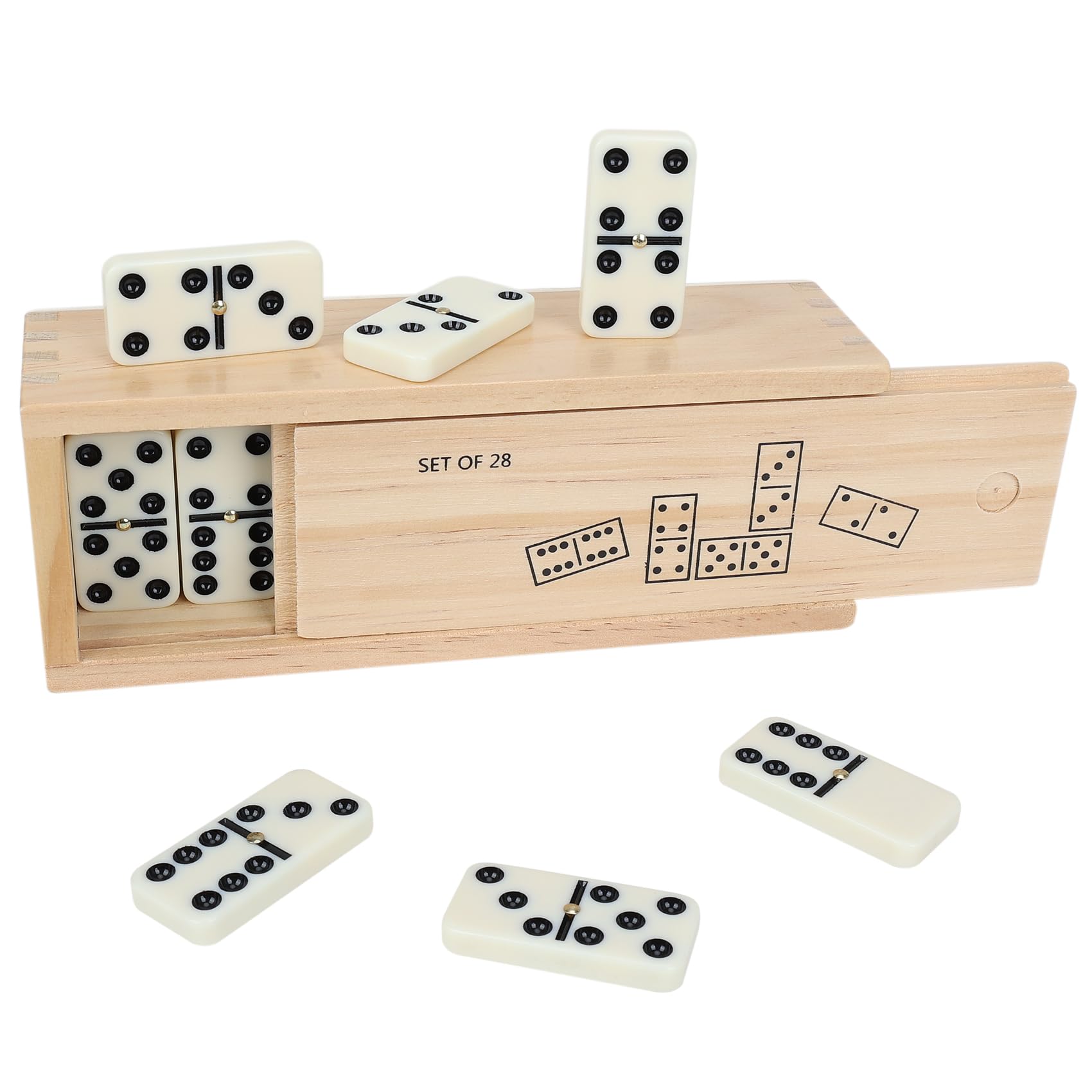 GOTHINK Dominos Set for Adults and Kids - Double 6 Dominoes Set 28 Tiles Dot Classic Board Game - Domino Set with Wooden Case Classroom, Family Travel Games Night Ideal for 2-4 Players