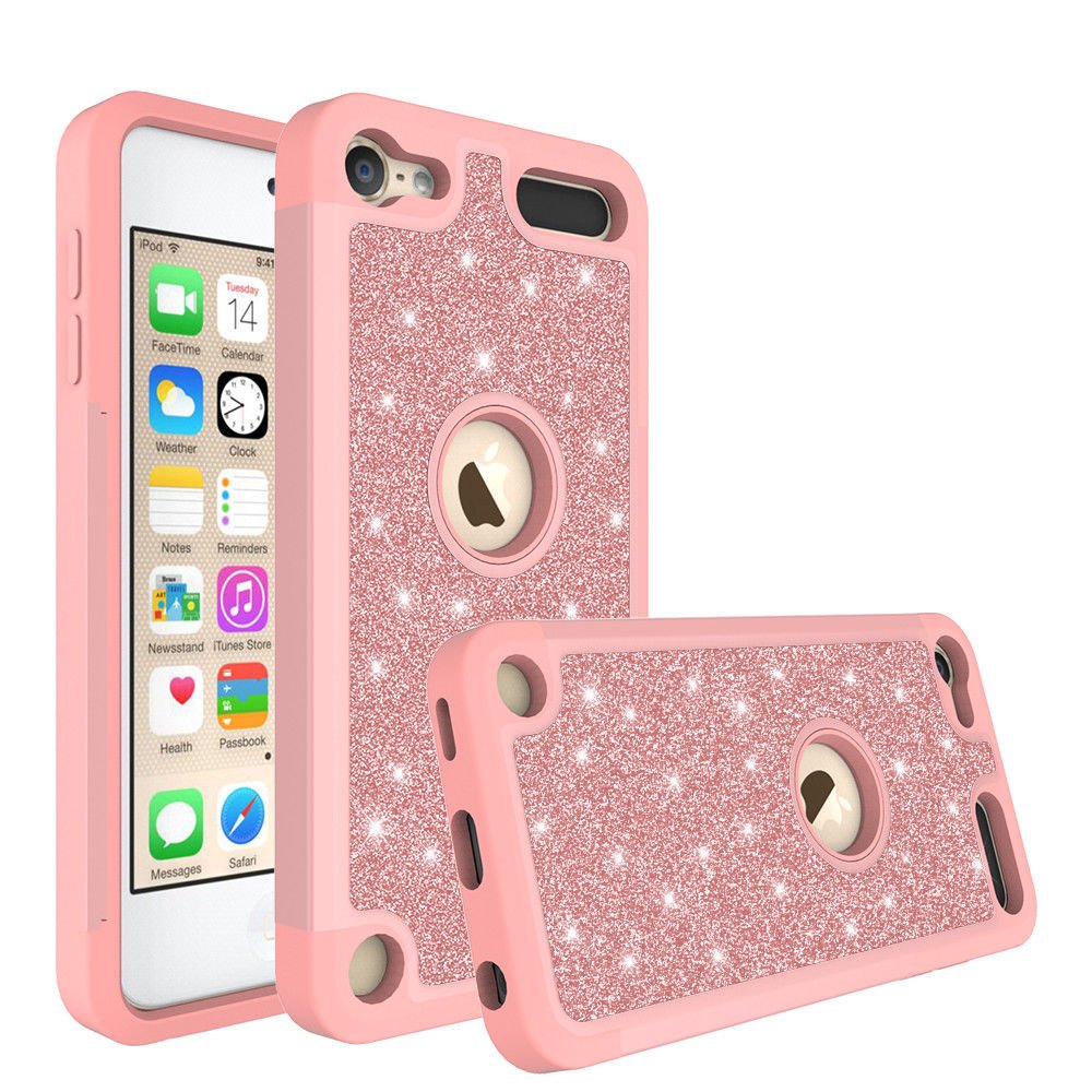 Wydan Compatible Case for iPod Touch 7th, 6th, 5th Generation - Hybrid Shockproof Glitter Protective Phone Cover - Rose Gold w/Clear Screen Protector For Apple