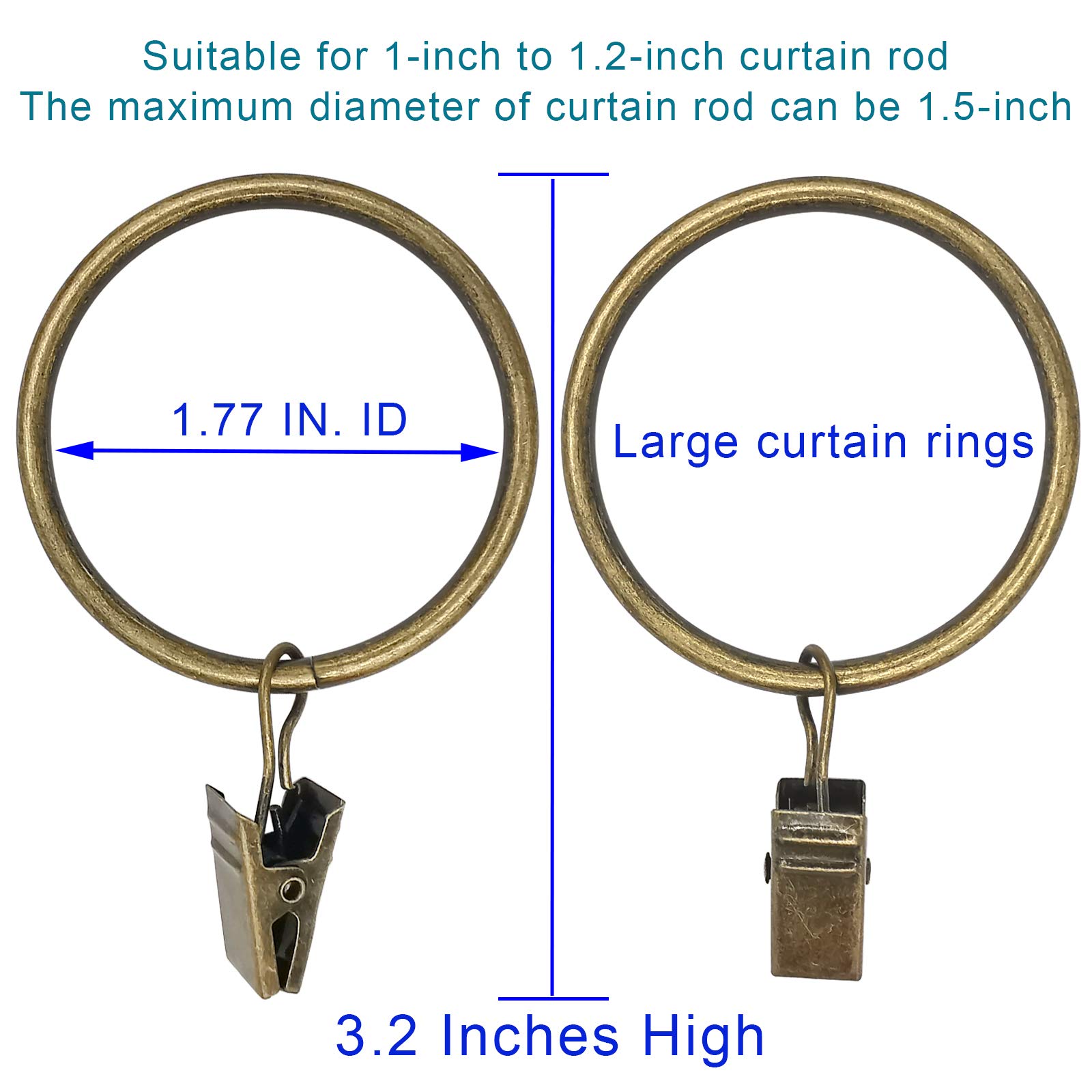 WeeksEight 40-Pack Antique Copper Curtain Rings With Clips – Fits 1” Rods | Heavy Duty Drapery Hooks For Thick Curtains & Drapes