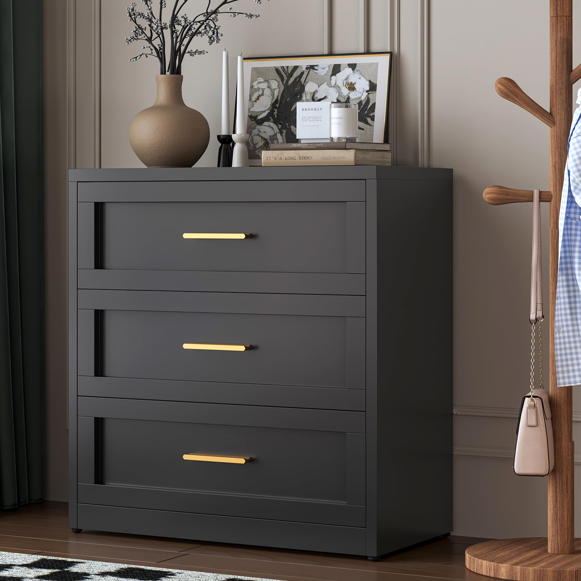 LCAOPC Black 3 Drawer Metal Dresser
