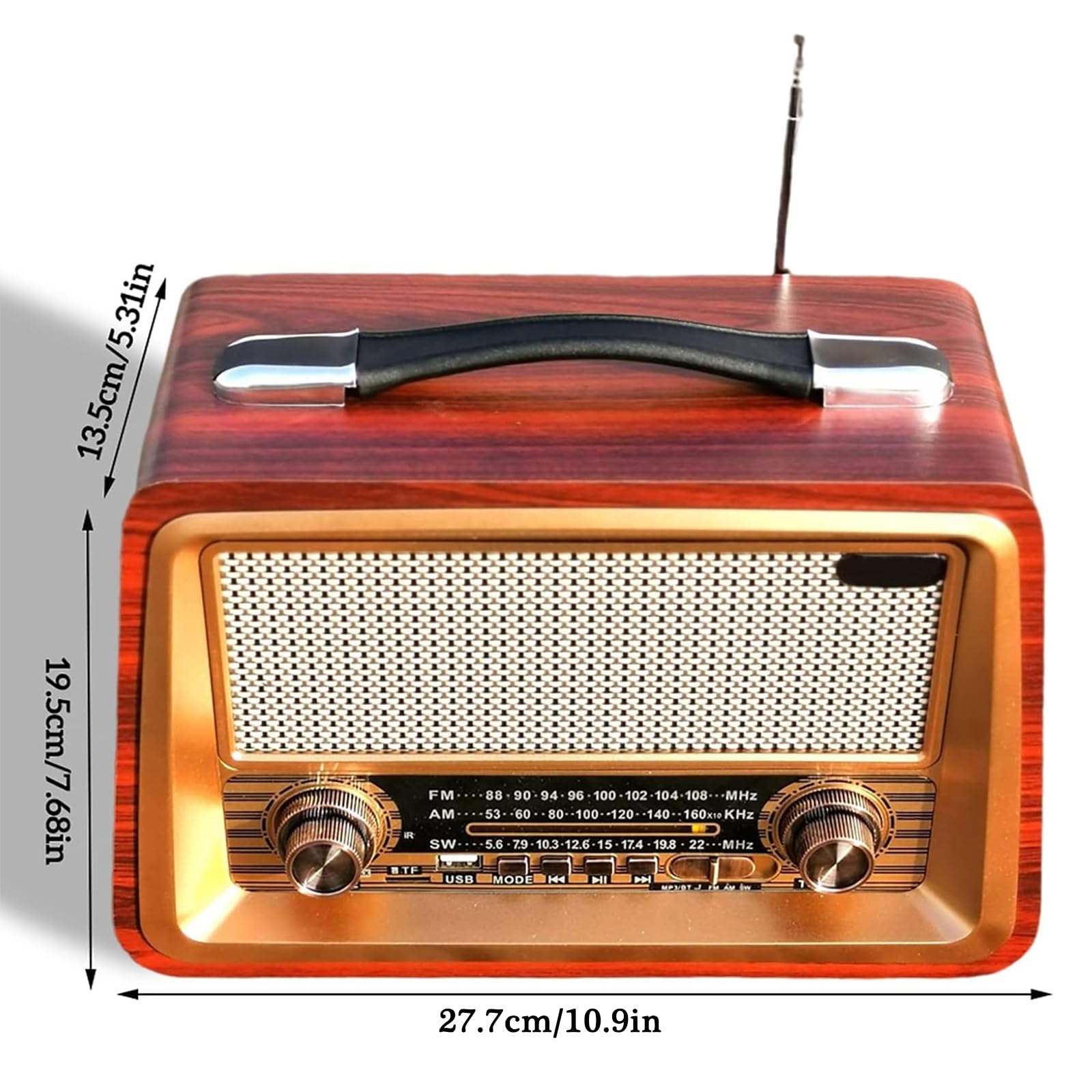TsoLay Radio Portable, Radio FM AM SW rétro, Lecture de Carte AUX/TF/Disque U, Bouton + Bouton + Levier, Fonctionne sur Batterie Rechargeable, extérieur en Bois Fait à la Main, pour la Maison