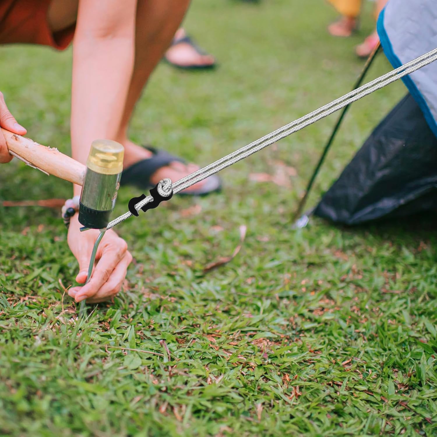 20 Pcs Tent Guide Lines Tensioners S-Shaped Aluminum Alloy Wind Rope Buckle Camping Cord Adjusters Portable For Hiking Backpacking Picnic Shelter Shade Canopy Outdoor Black 6