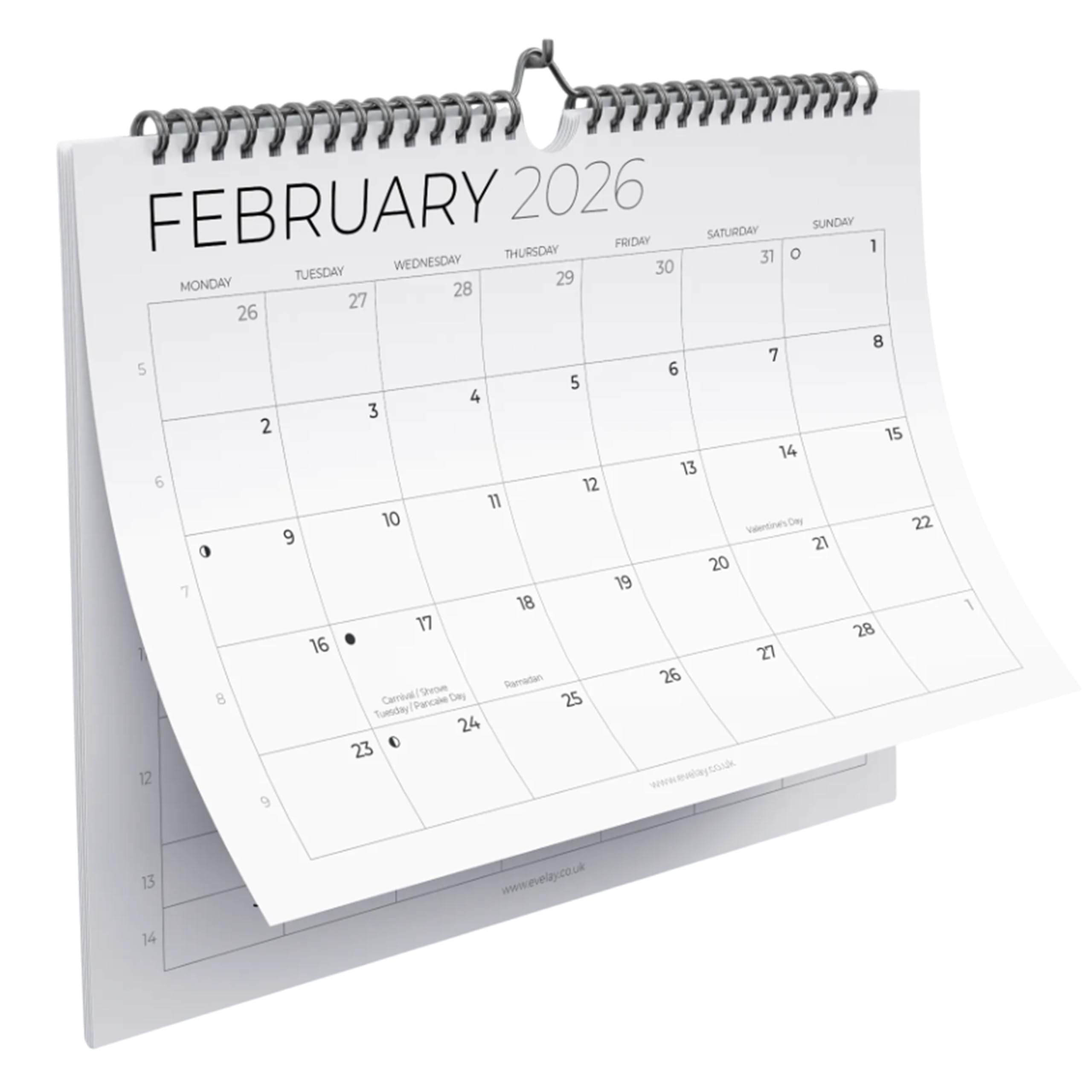 Evelay 2021 Slim Month to View Spiral Bound Wall Planner Organiser Calendar 3801