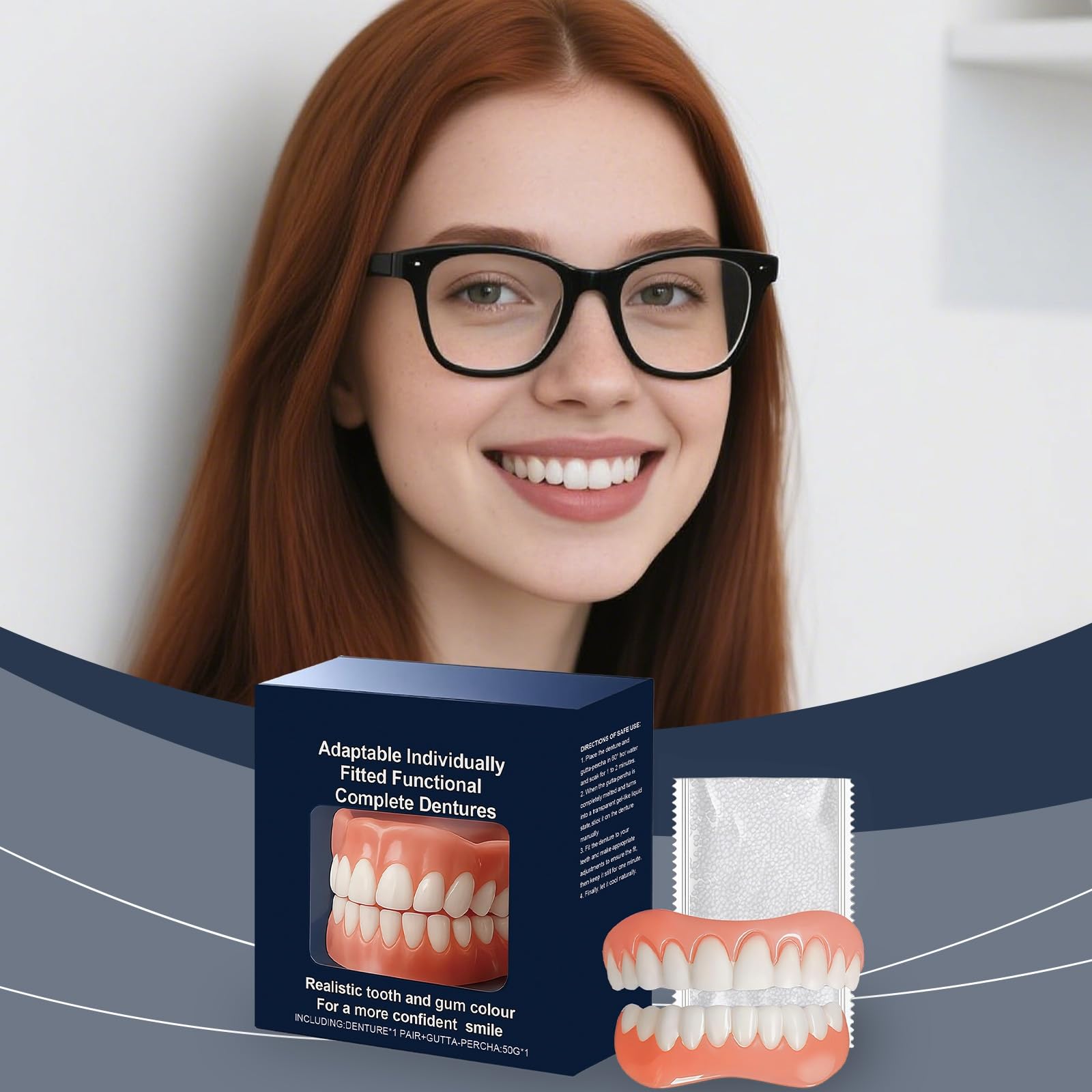 Dentaduras postizas,Prótesis dentales completas funcionales adaptables y a medida,Juego avanzado de prótesis dentales completas personalizadas, Prótesis dentales de silicona para boca (3 juego)