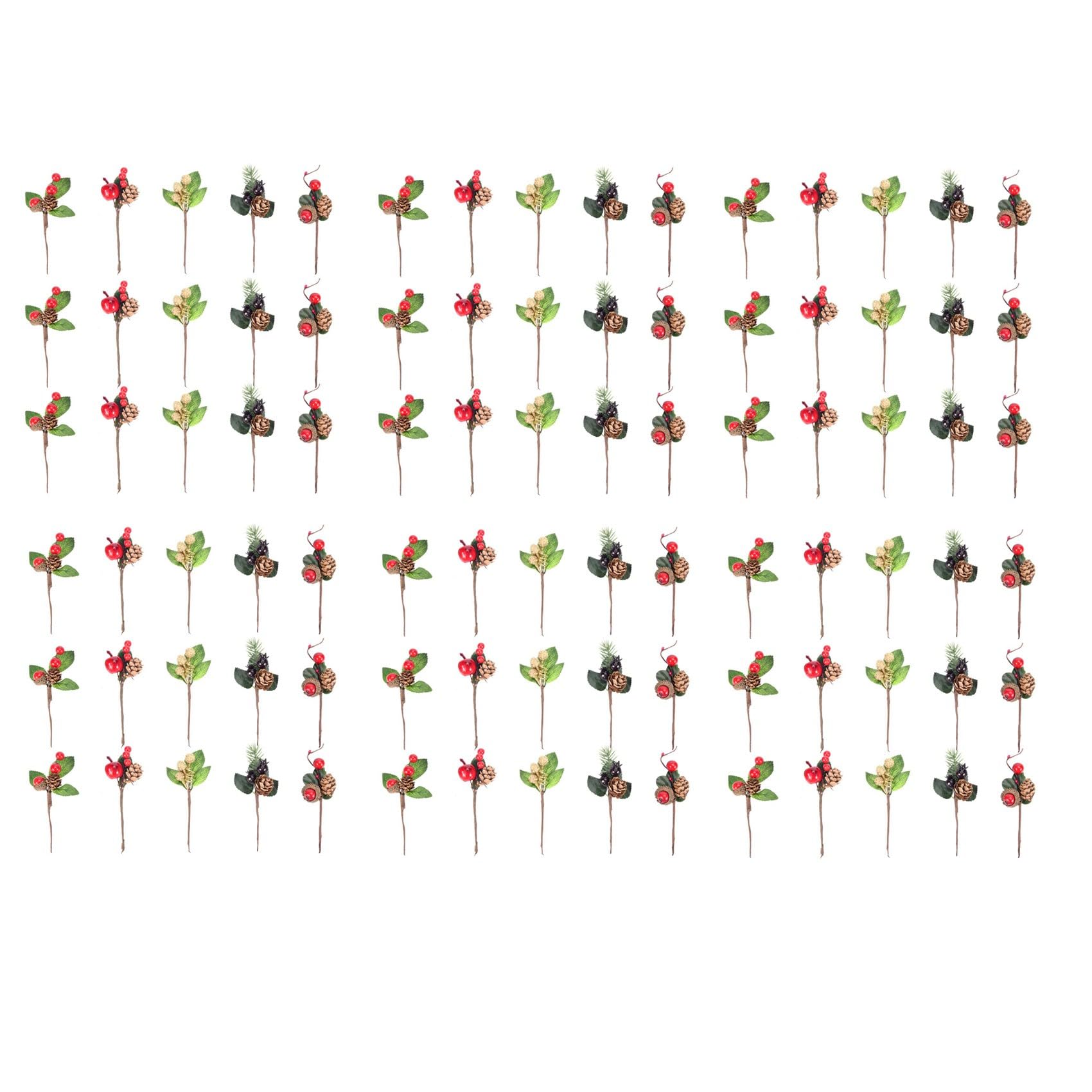 Vjsujehgy 90Pcs Red Christmas Berry and Pine Cone Picks with Holly Branches for Holiday Floral Decor Flower Crafts