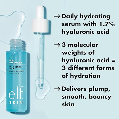 Miniatura 4 de e.l.f. SKIN Holy Hydration! Triple Bounce Serum, 1.7% suero de ácido hialurónico para piel regordeta y flexible, hidratante e hidratante, vegano y
