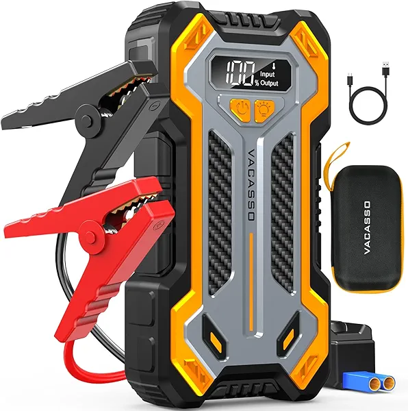 Vacasso Car Jump Starter, 5000A Car Battery Jump Starter for Up to 10L Gas and 8L Diesel Engines, 12V Portable Jumper Starter Power Pack with Booster Car Starter Jump Box, LED Light, Jumper Cable